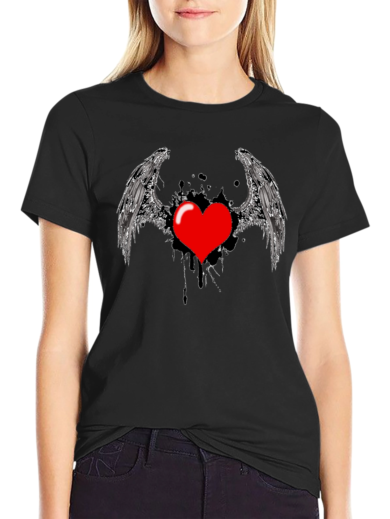 Heart Wings Graphic Black T-Shirt