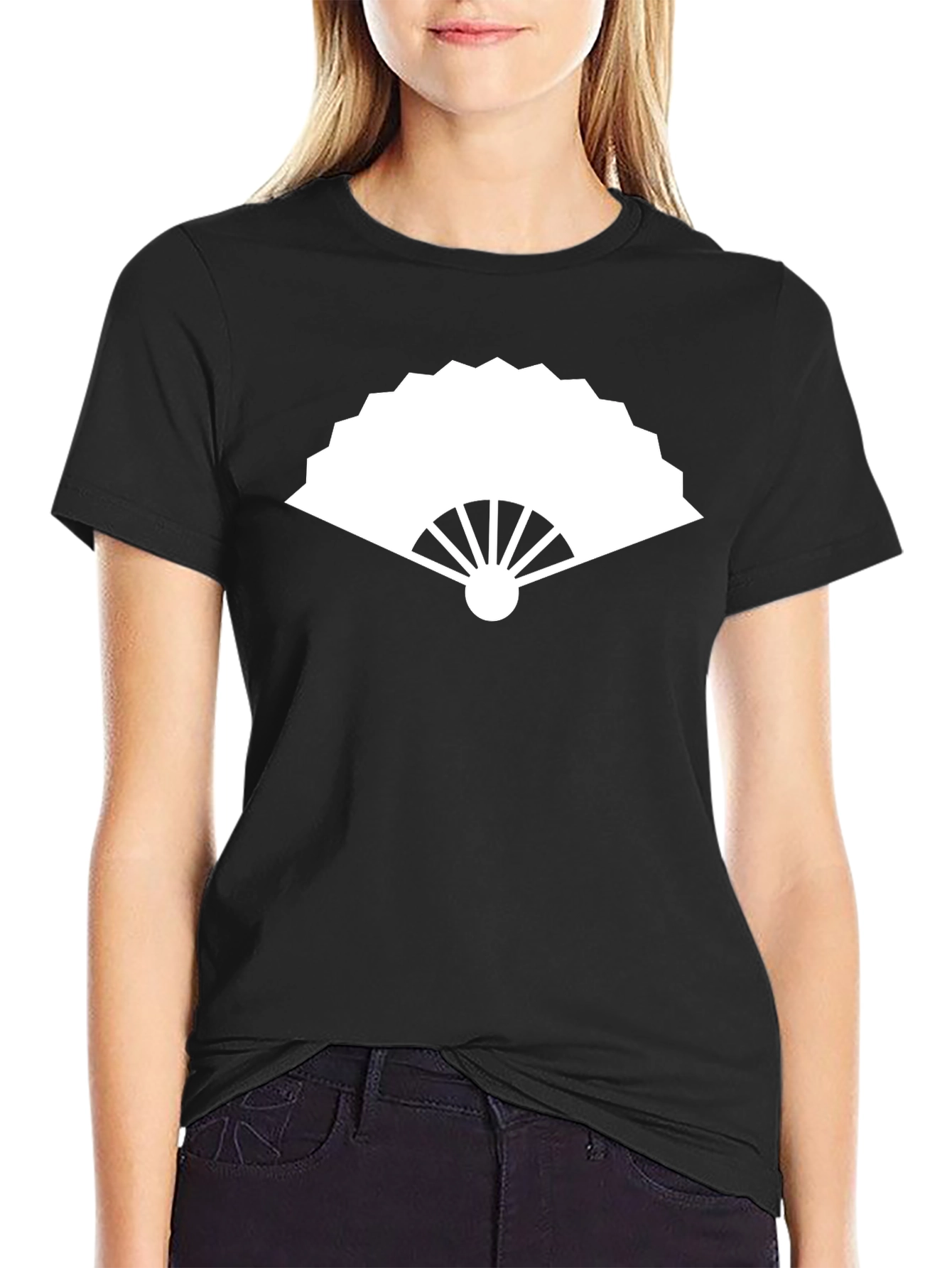 Black T-Shirt with White Fan Graphic
