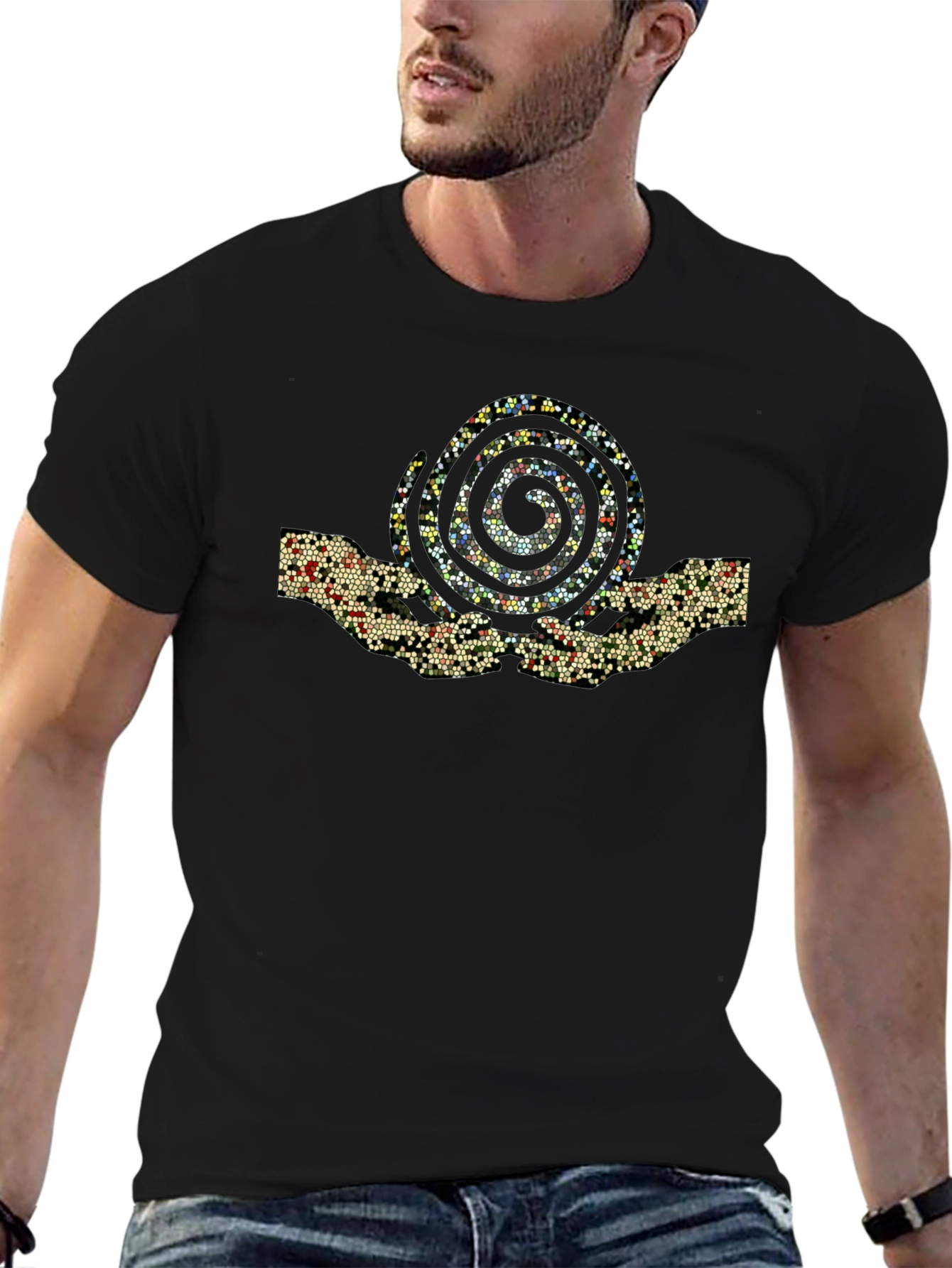 Abstract Snail Graphic Black T-Shirt
