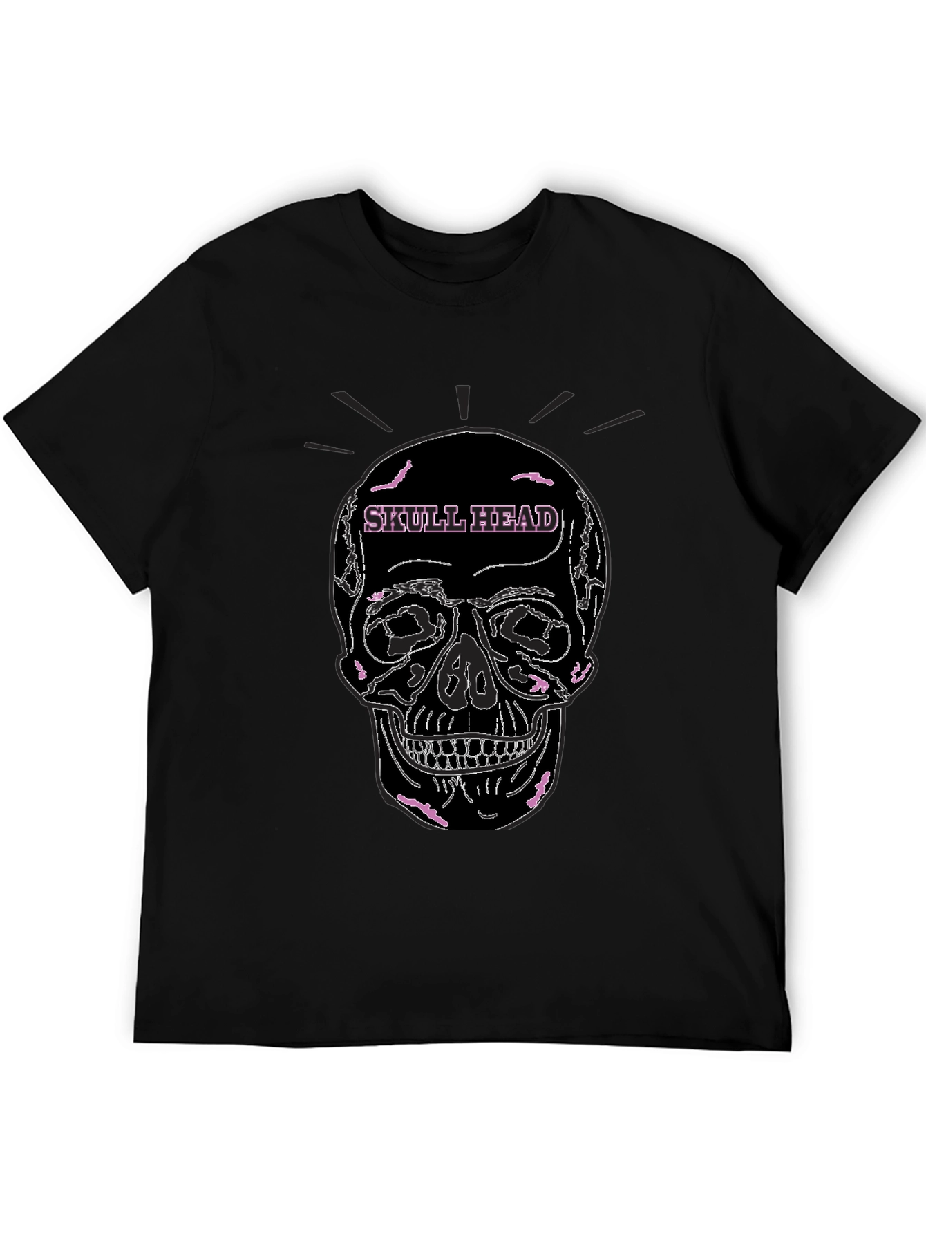 Skull Head Graphic Tee - Black Cotton Casual T-Shirt