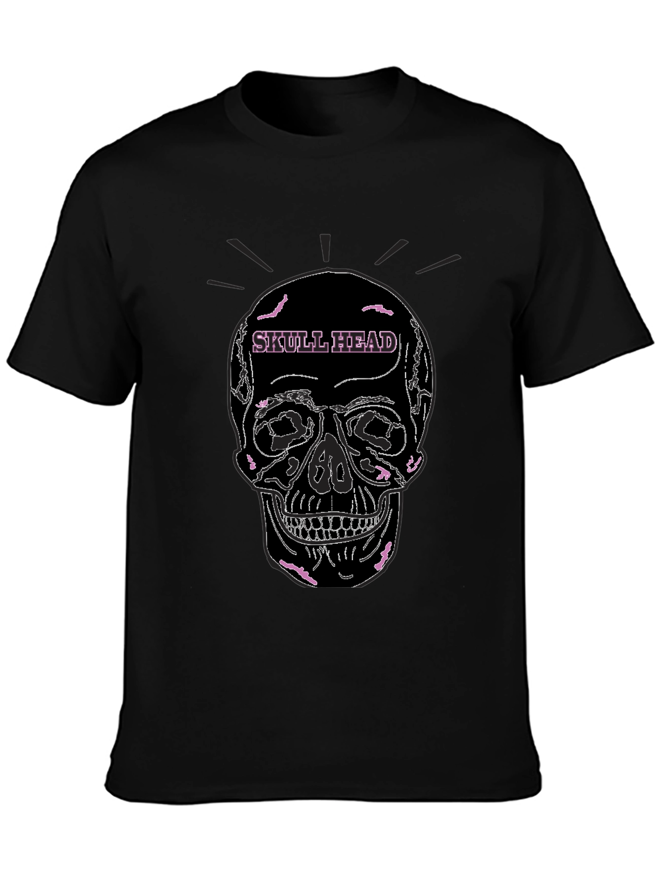 Skull Head Graphic Tee - Black Cotton Casual T-Shirt