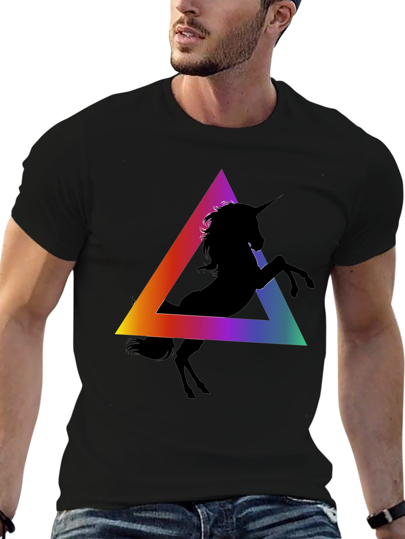 Unicorn Triangle Graphic Tee - Black