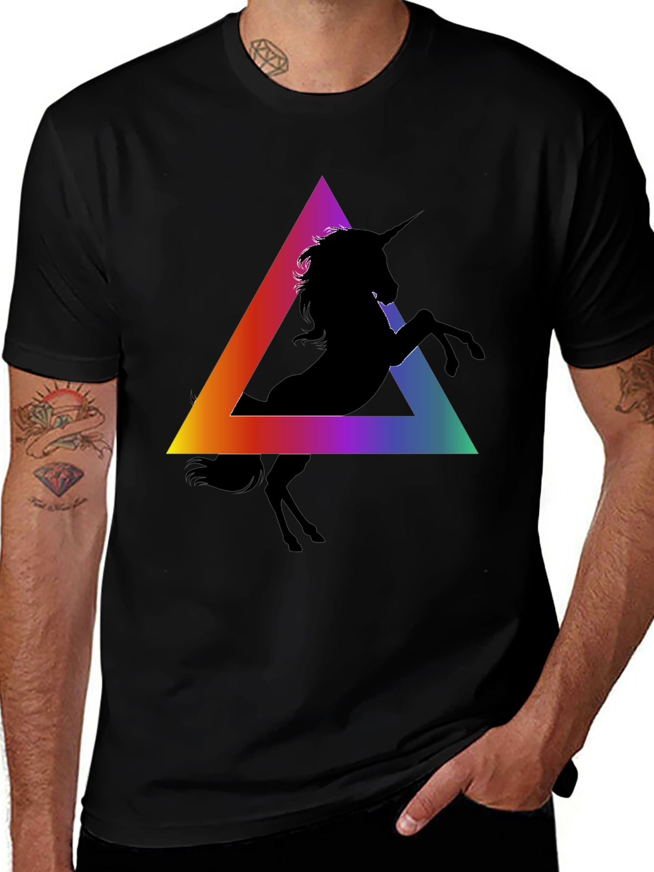 Unicorn Triangle Graphic Tee - Black