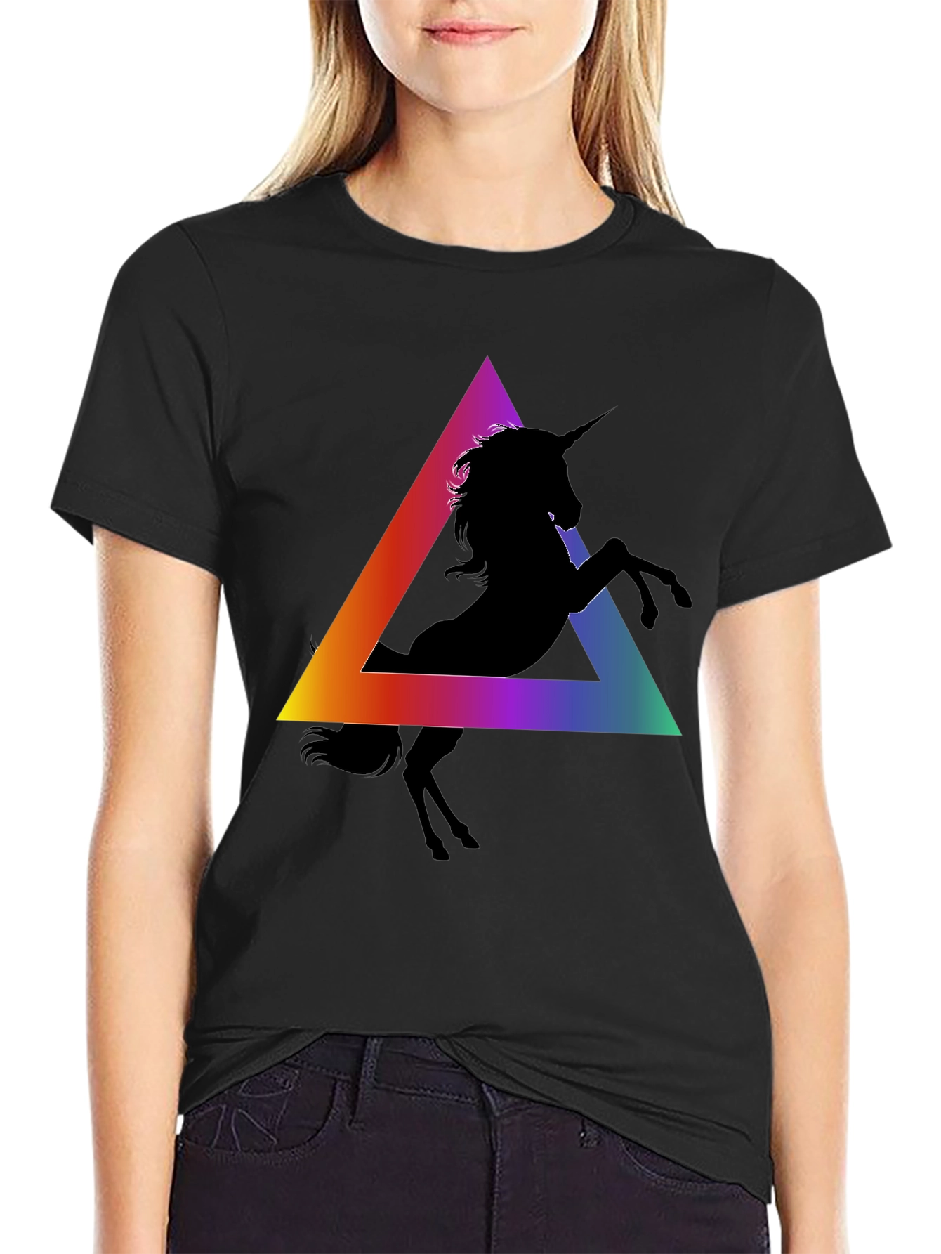 Unicorn Triangle Graphic Tee - Black