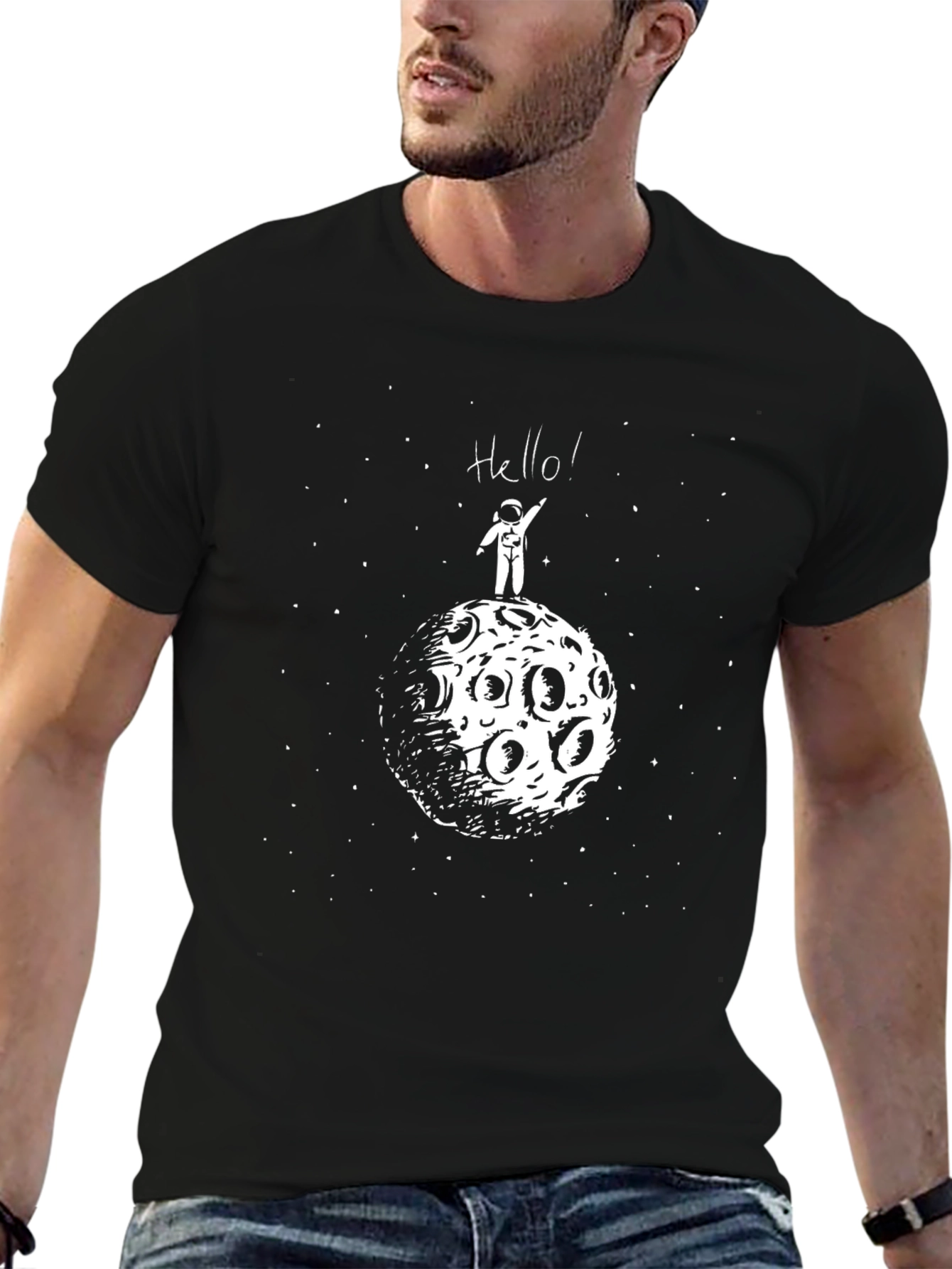 Astronaut on Moon Graphic Black T-Shirt