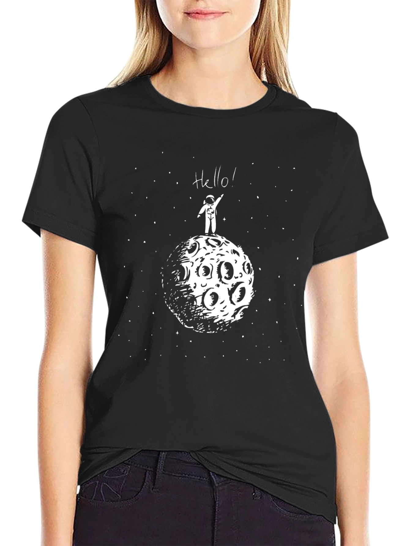 Astronaut on Moon Graphic Black T-Shirt