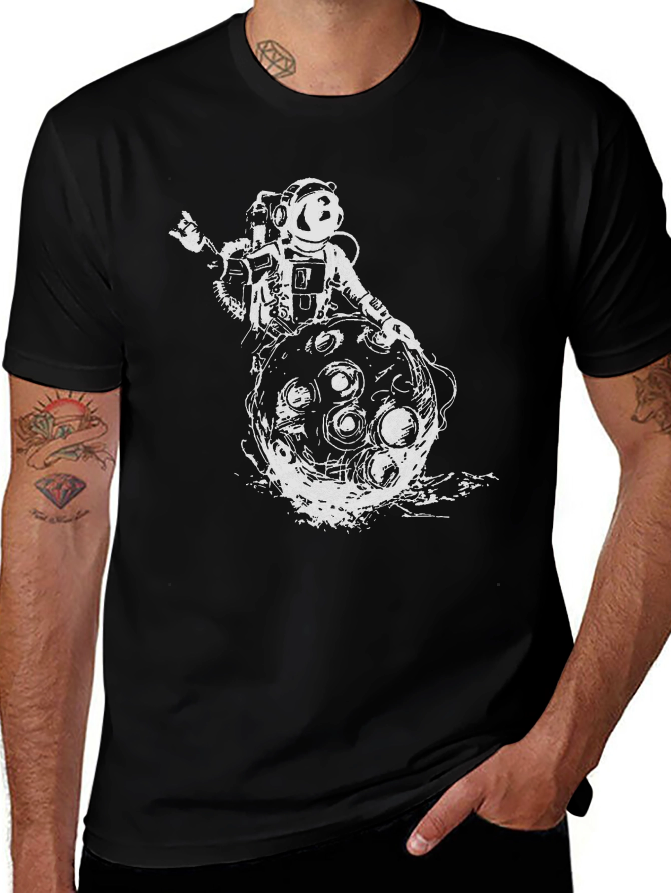 Astronaut Moon Graphic Black T-Shirt