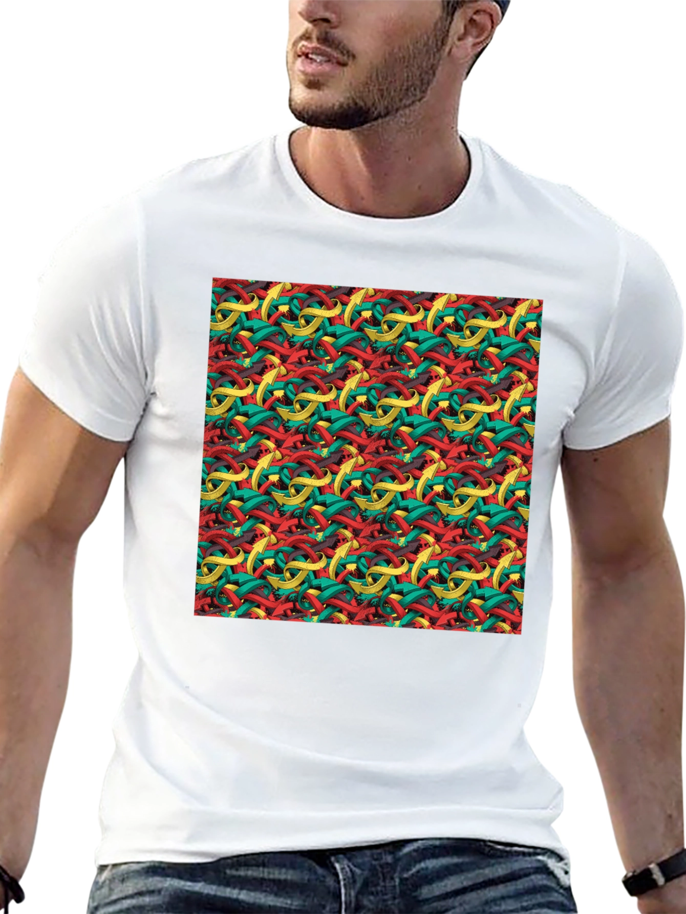 Abstract Ribbon Pattern Mens Black T-Shirt