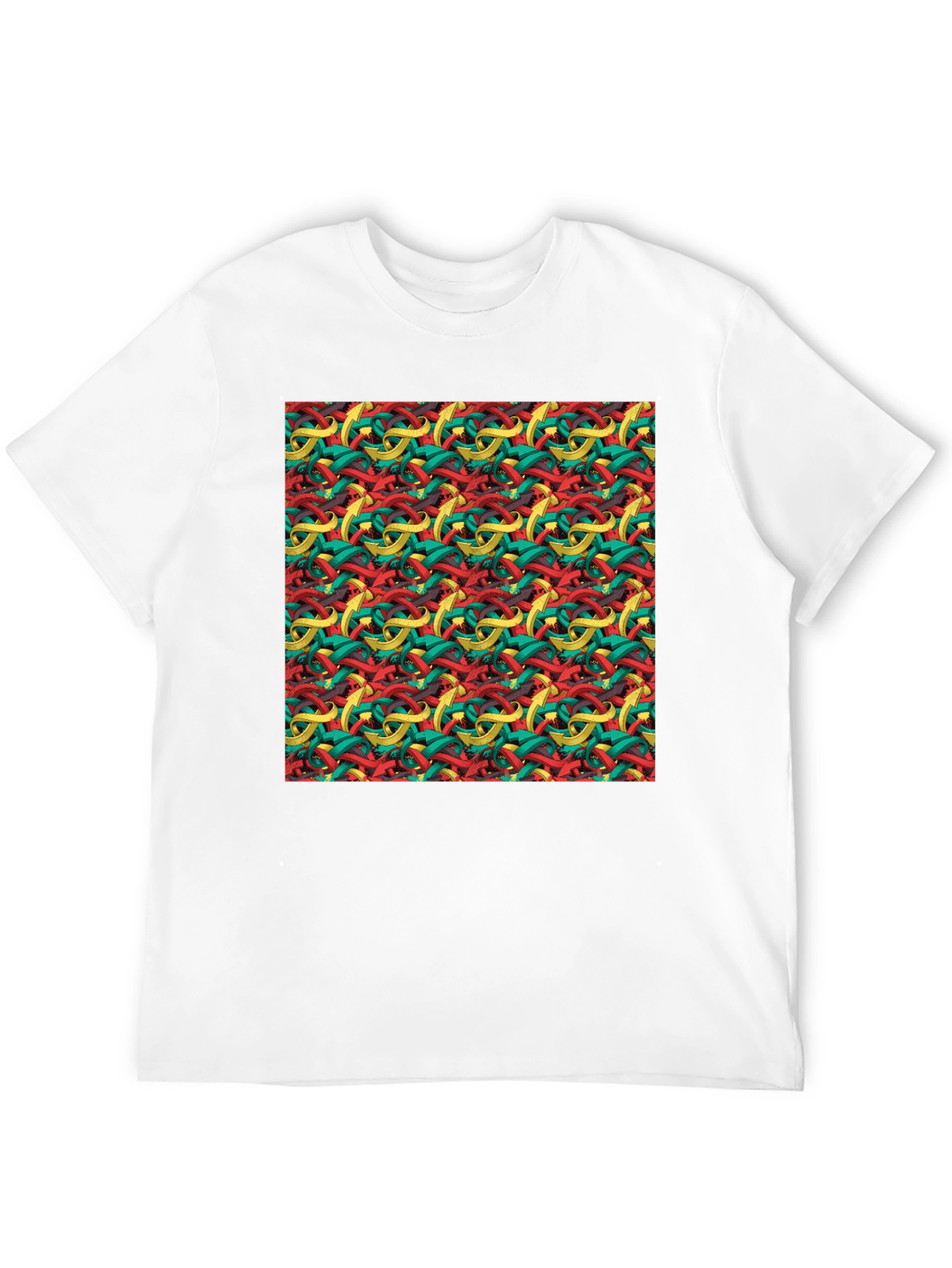 Abstract Ribbon Pattern Mens Black T-Shirt