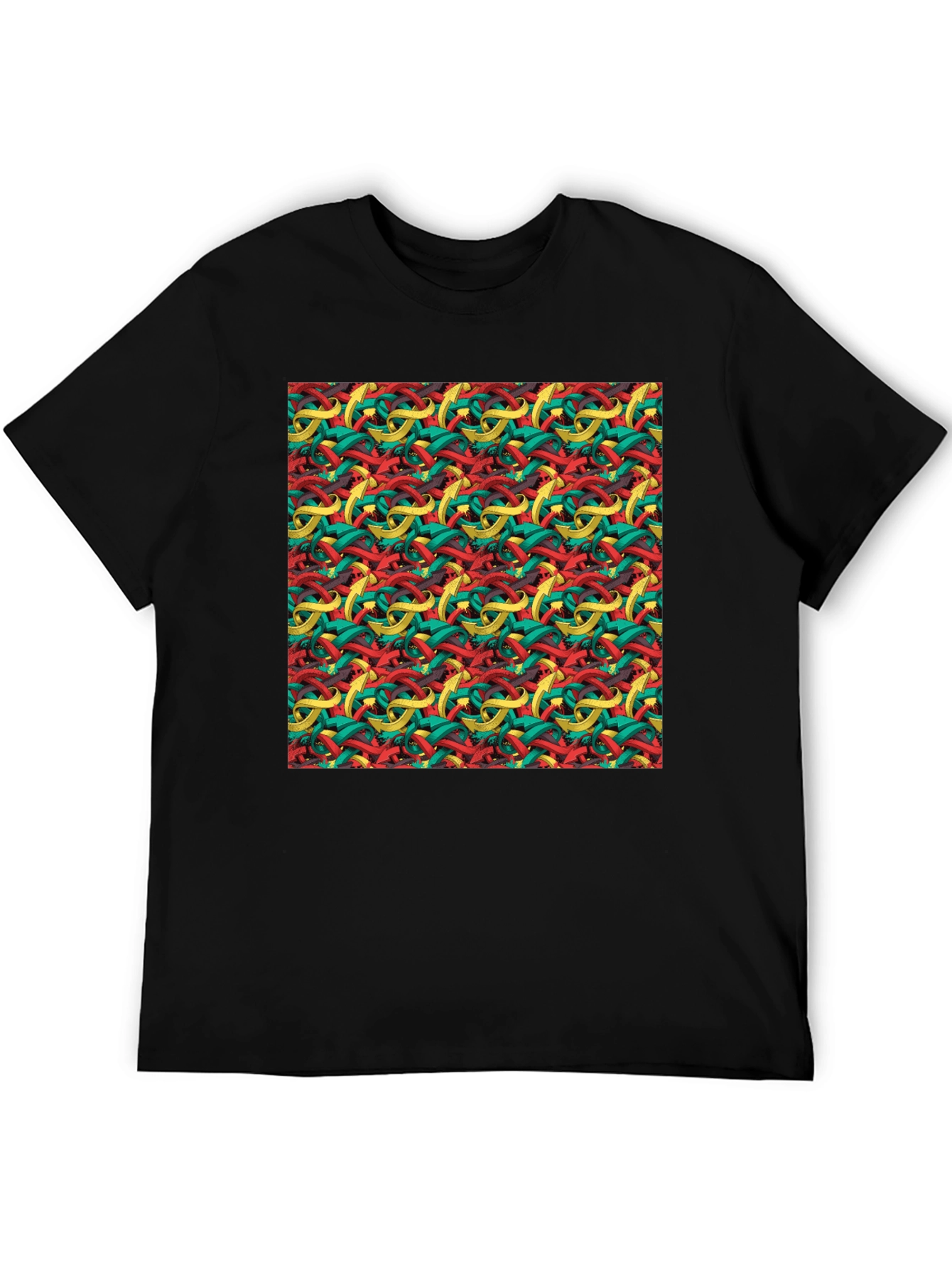 Abstract Ribbon Pattern Mens Black T-Shirt