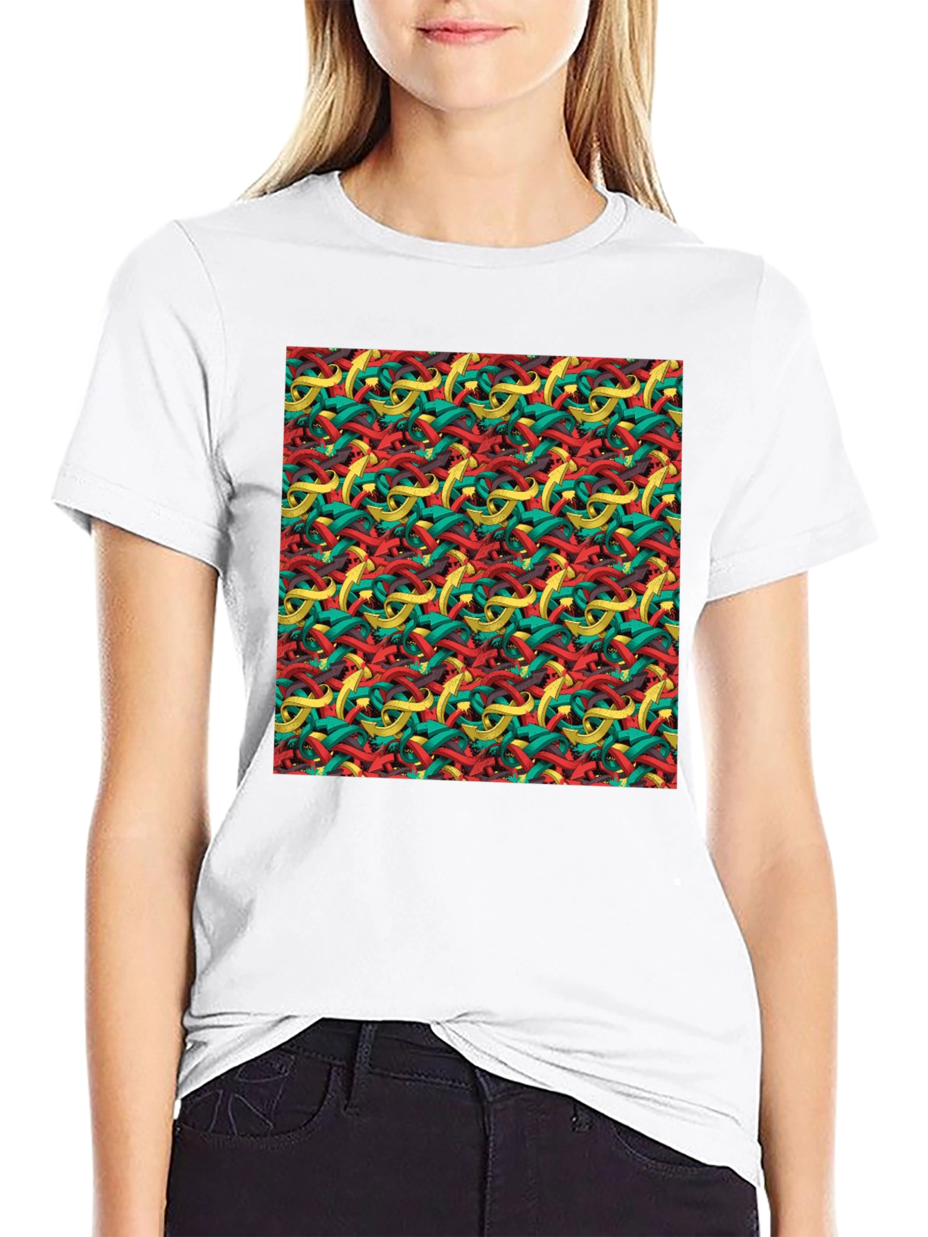 Abstract Ribbon Pattern Mens Black T-Shirt
