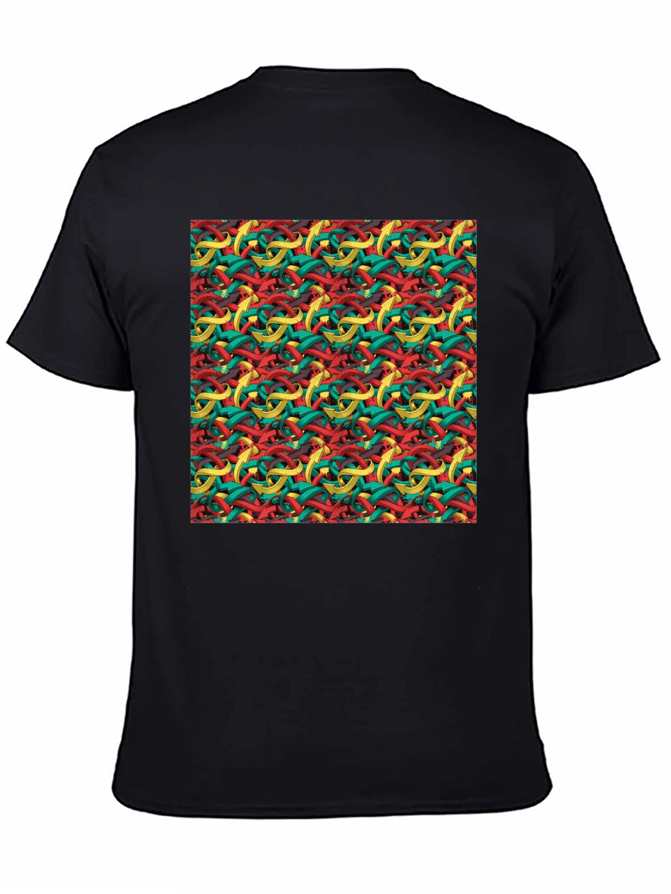 Abstract Ribbon Pattern Mens Black T-Shirt