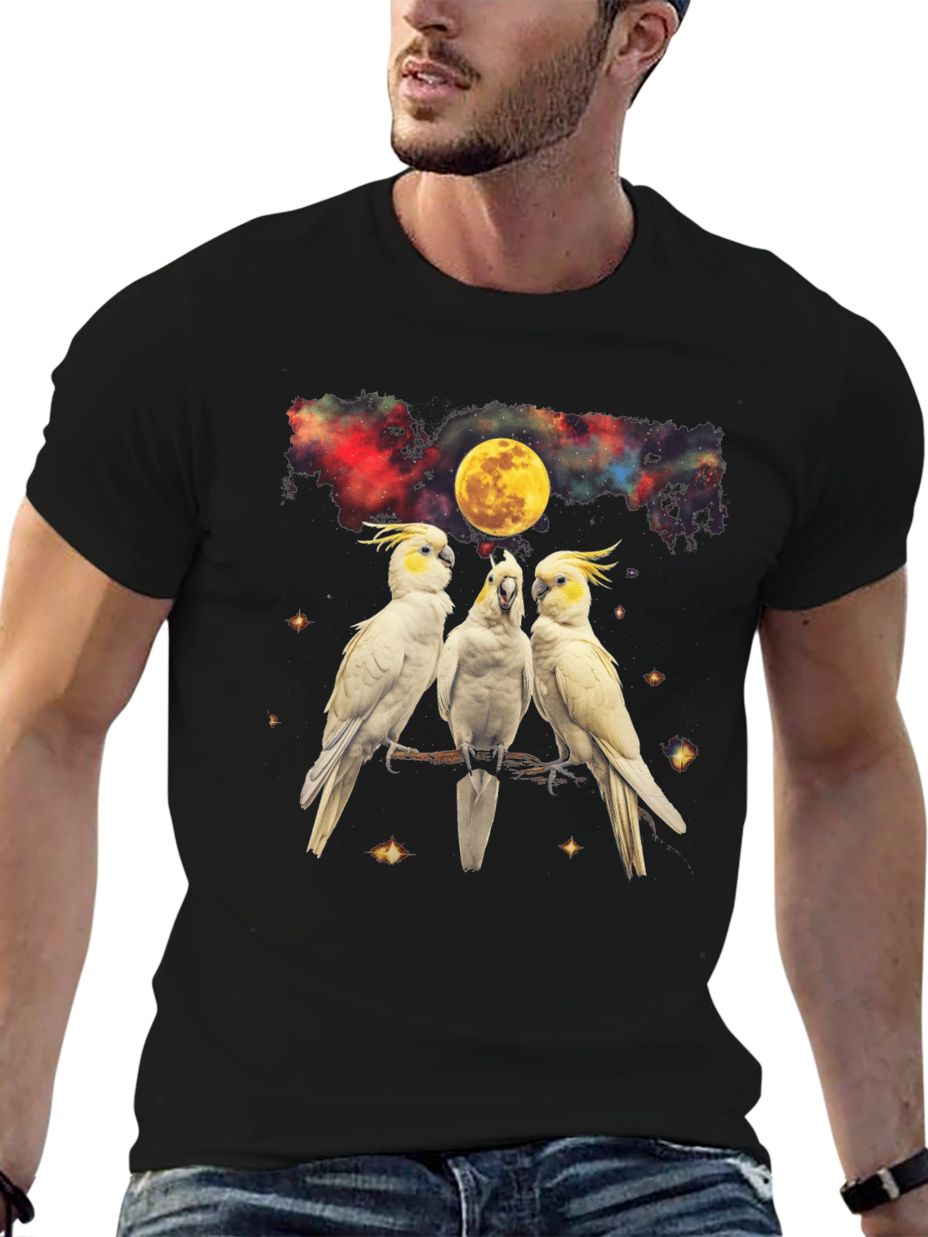 Cockatoo Moon T-Shirt - Celestial Bird Design