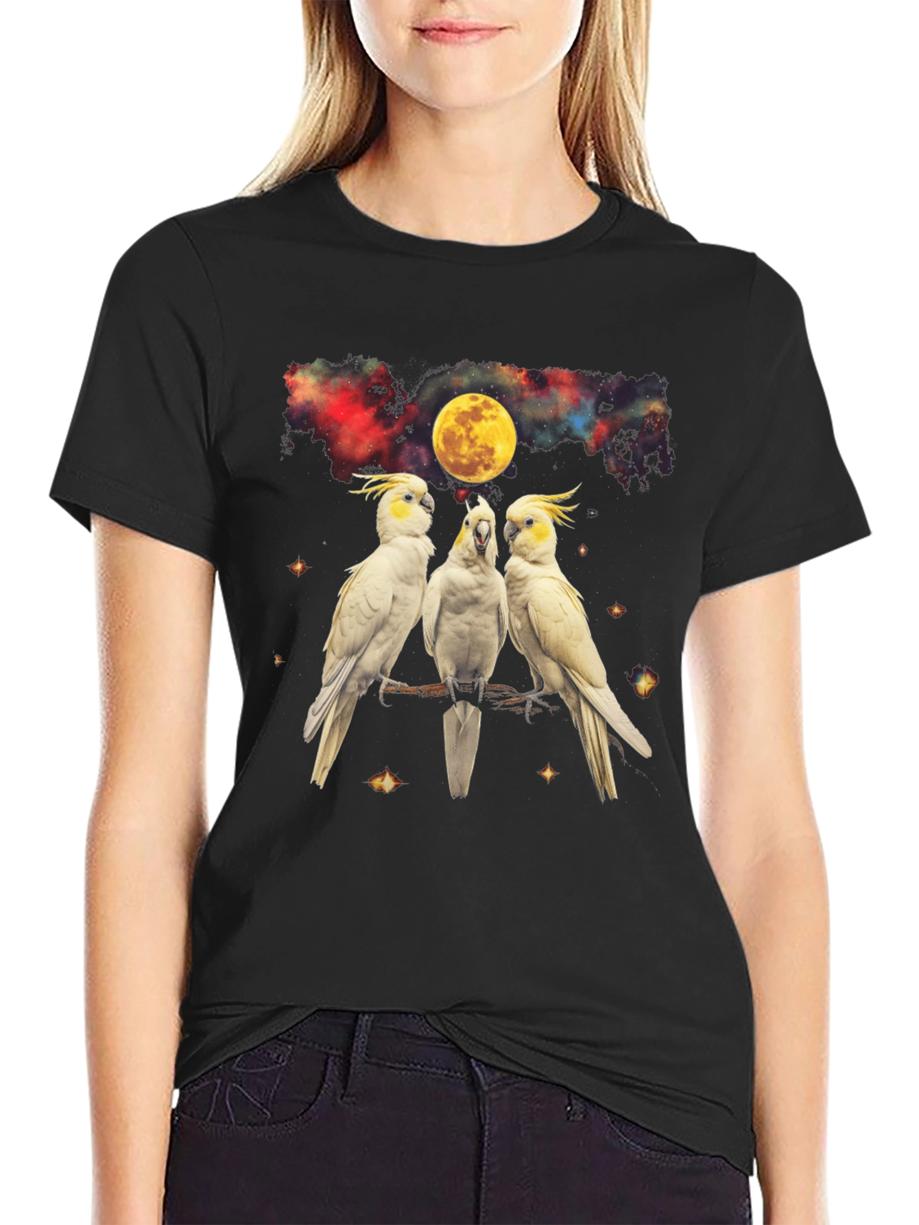 Cockatoo Moon T-Shirt - Celestial Bird Design