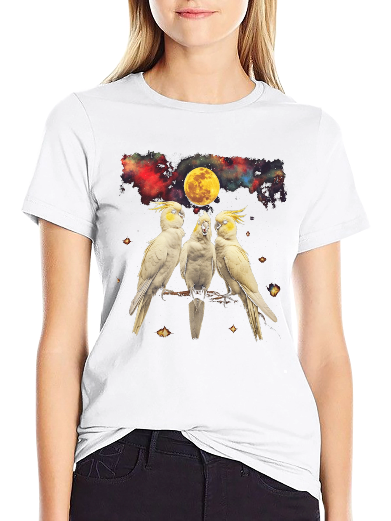 Cockatoo Moon T-Shirt - Celestial Bird Design