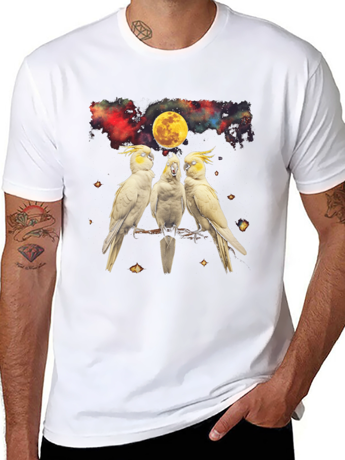 Cockatoo Moon T-Shirt - Celestial Bird Design