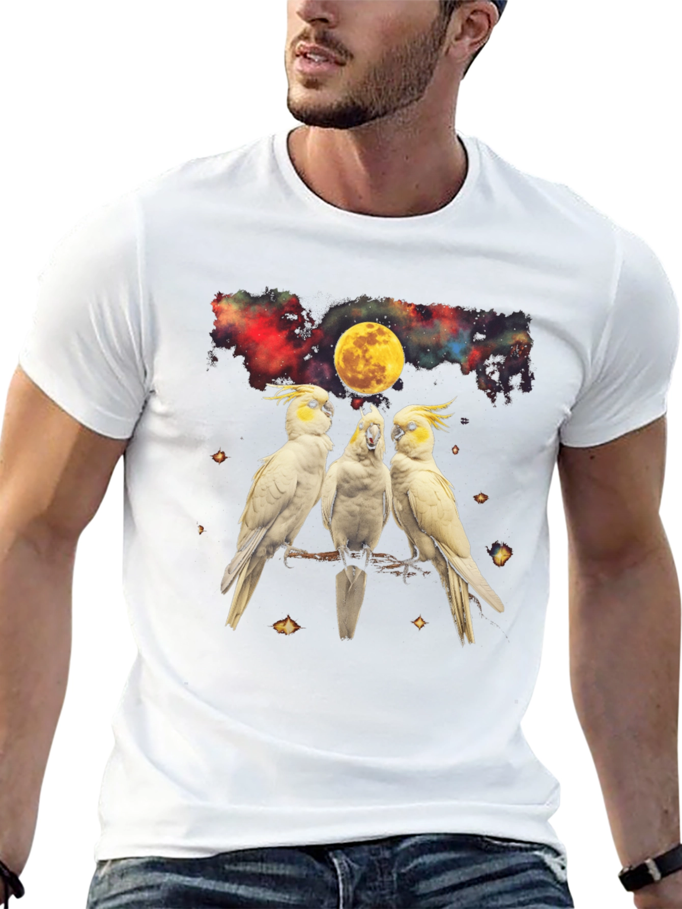 Cockatoo Moon T-Shirt - Celestial Bird Design