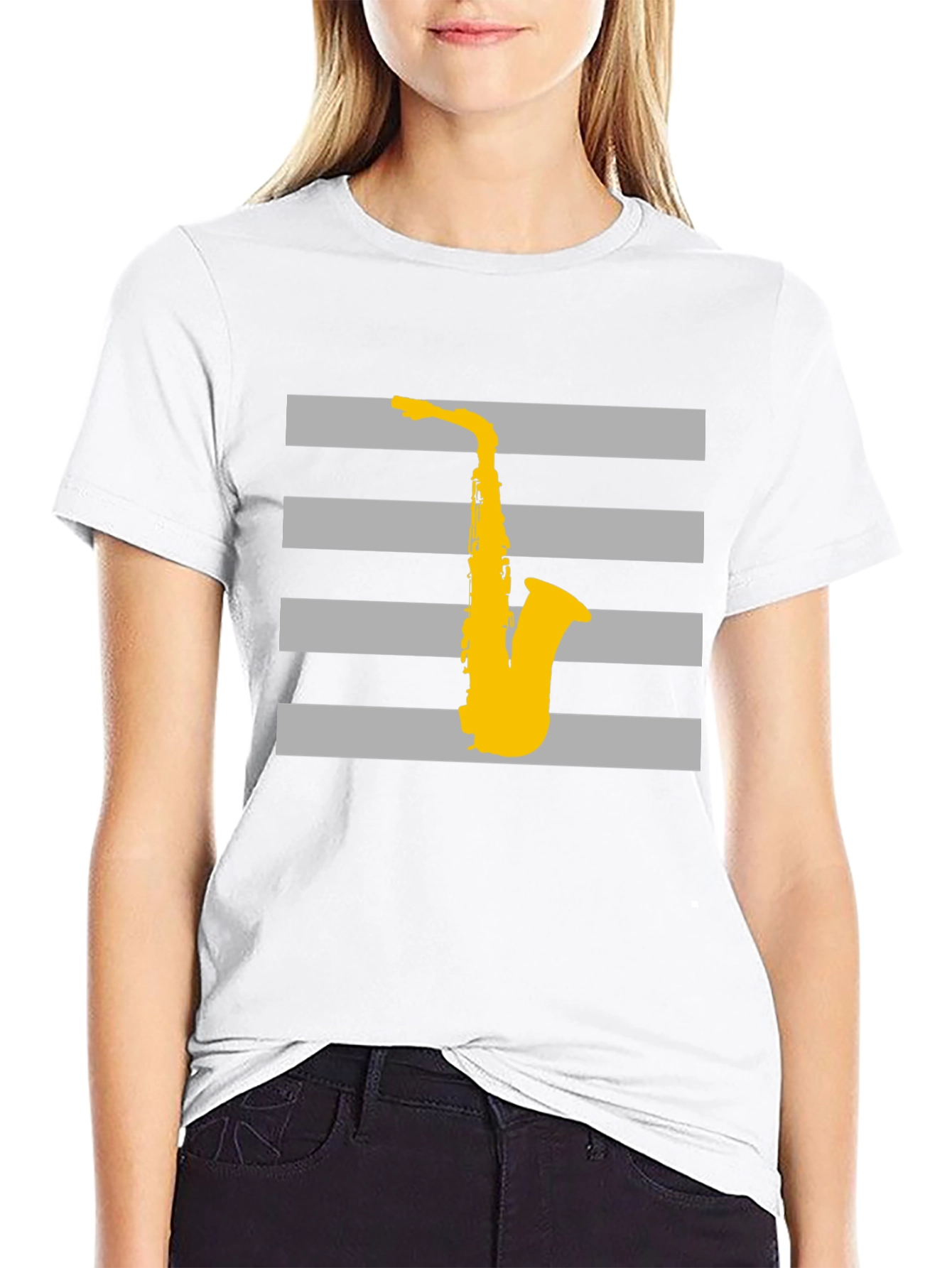 Striped Saxophone Graphic T-Shirt
