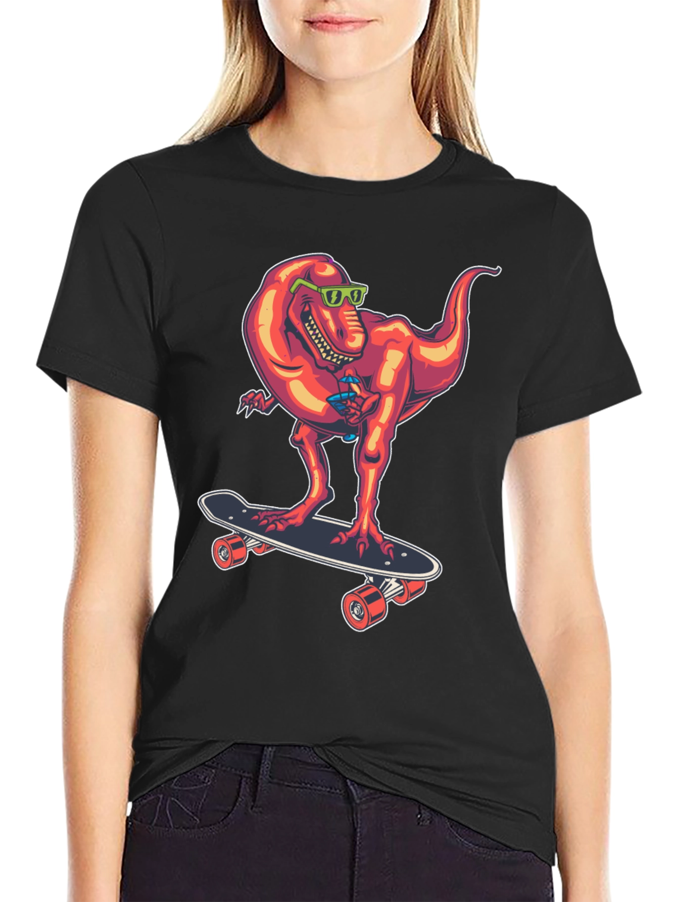 Dino Skateboarder Graphic Tee - Cool T-Rex Design