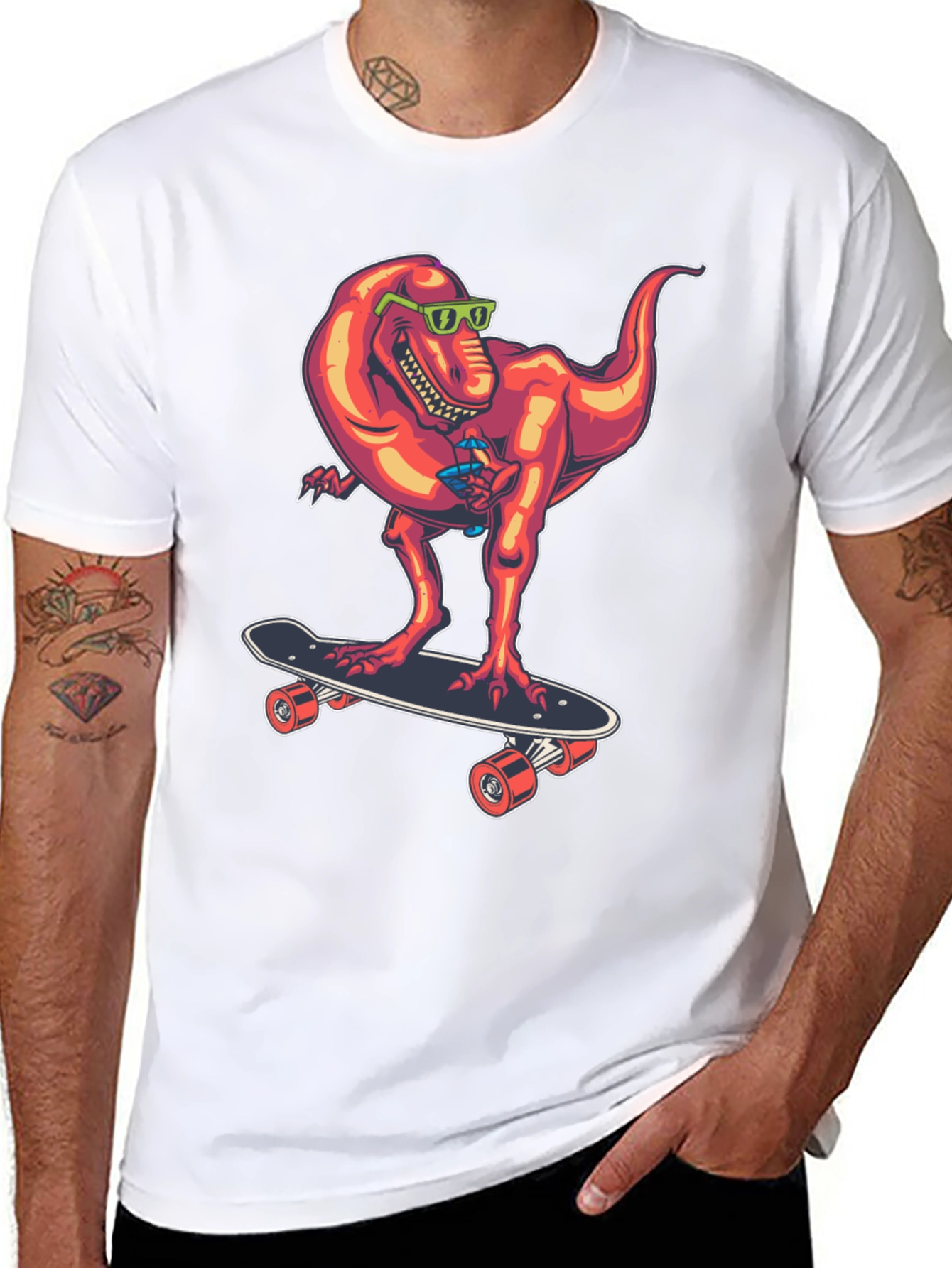 Dino Skateboarder Graphic Tee - Cool T-Rex Design