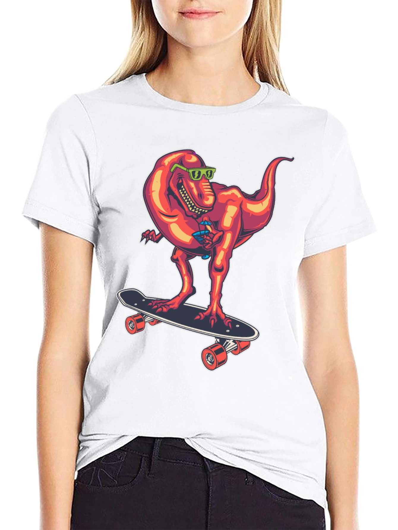 Dino Skateboarder Graphic Tee - Cool T-Rex Design