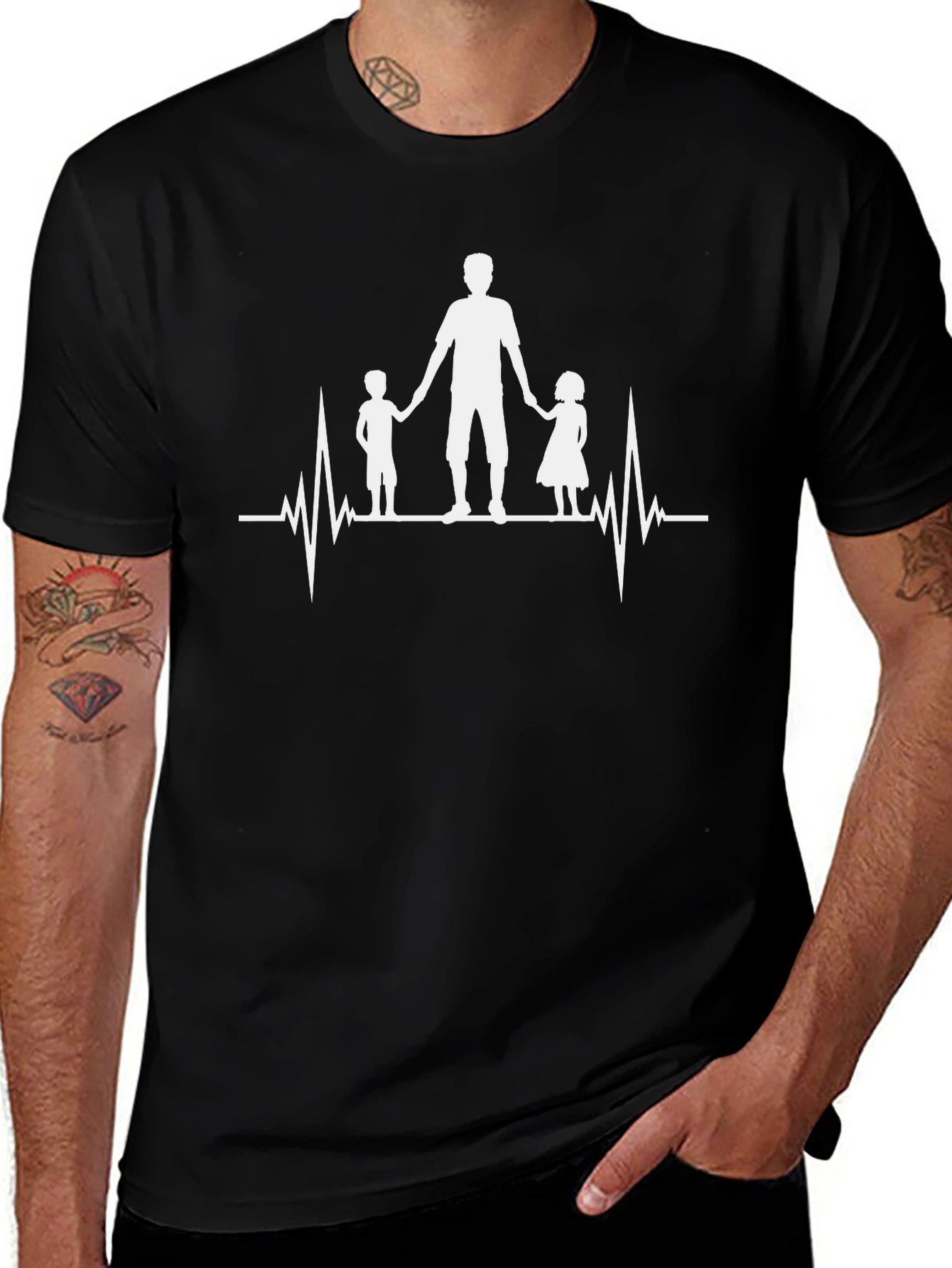 Dad Heartbeat T-Shirt - Father and Kids