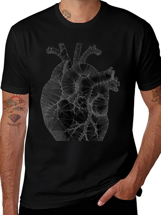 Geometric Heart Graphic Black T-Shirt