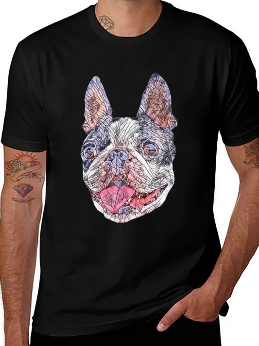 Geometric French Bulldog Graphic T-Shirt - Black