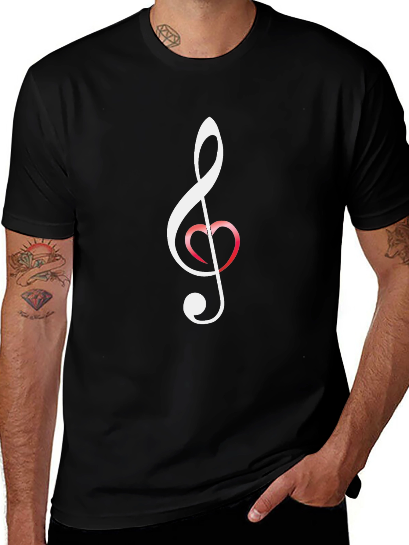 Musical Heart T-Shirt - Black Crew Neck