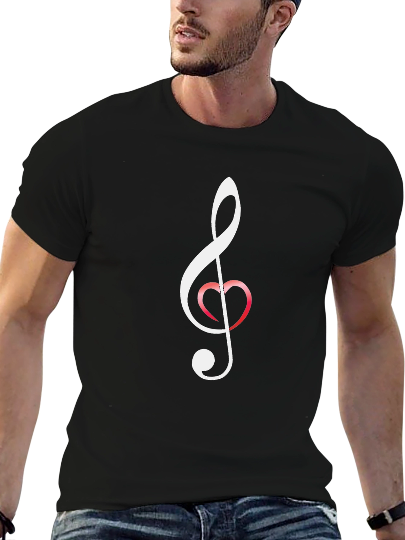Musical Heart T-Shirt - Black Crew Neck