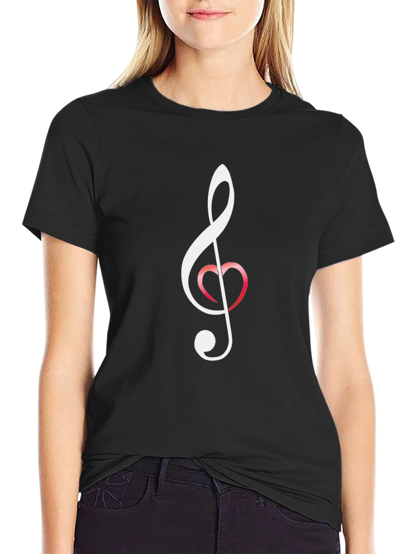 Musical Heart T-Shirt - Black Crew Neck