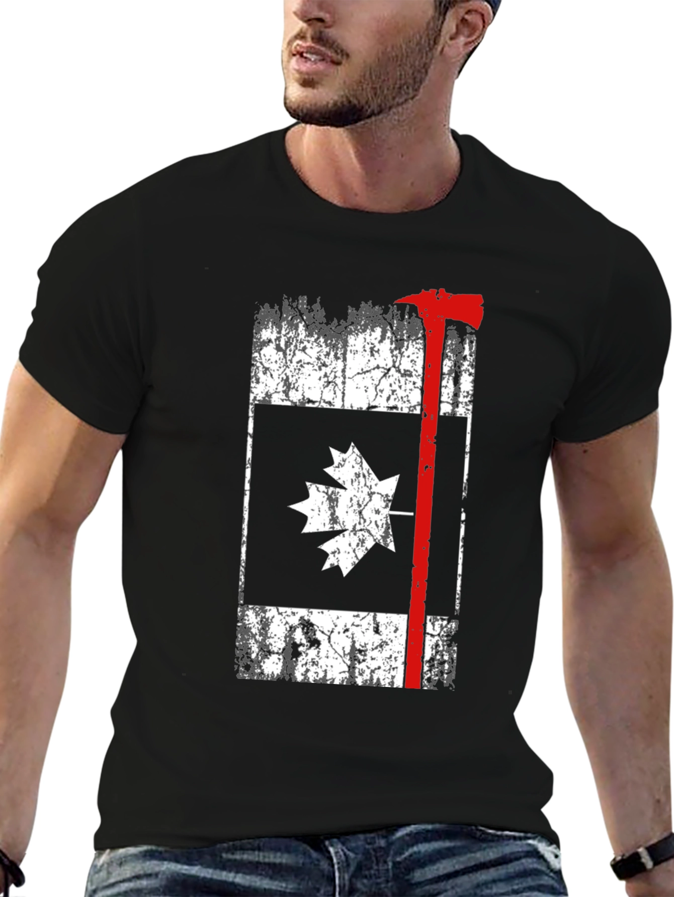 Canadian Firefighter T-Shirt Axe Maple Leaf