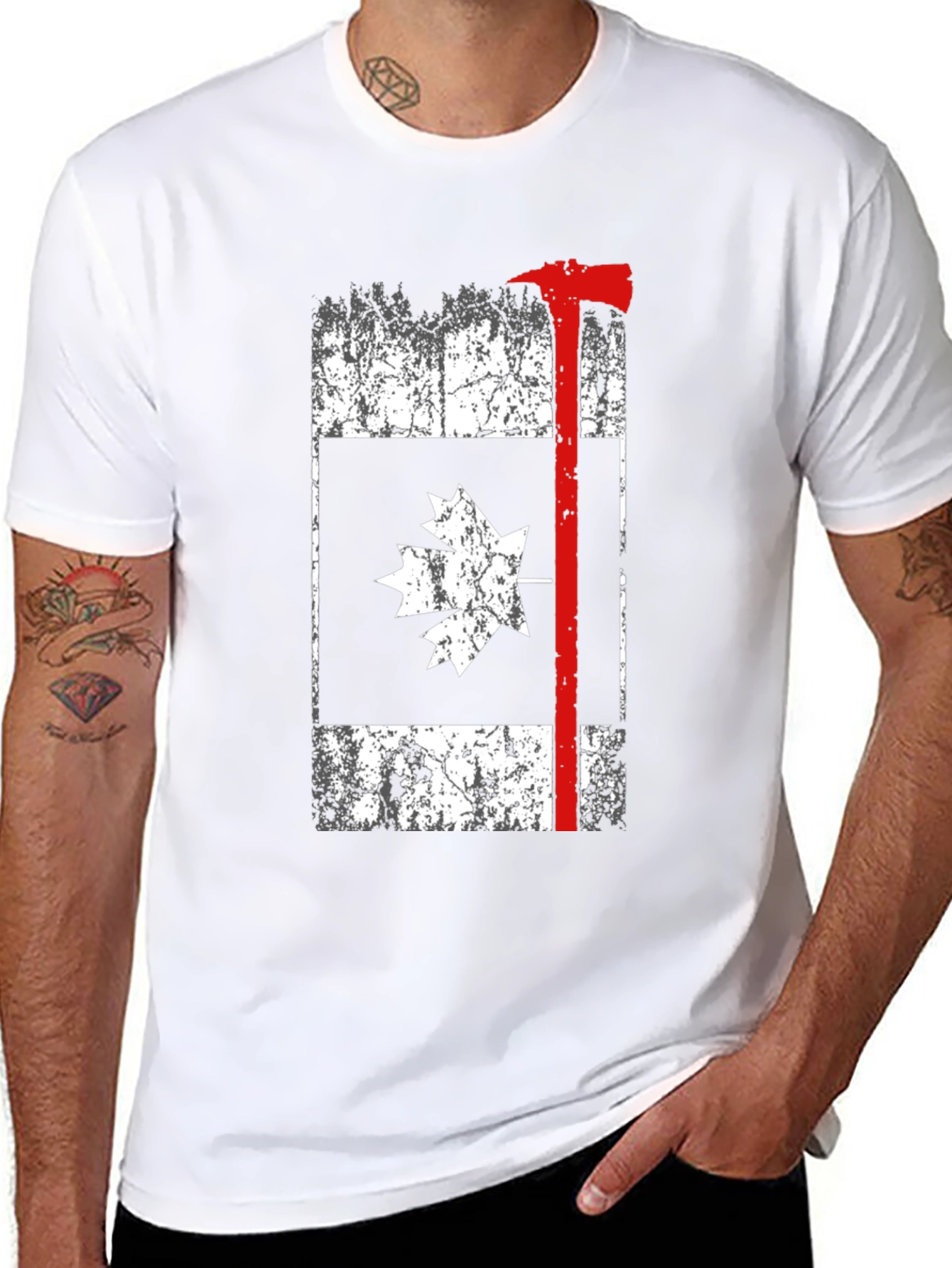 Canadian Firefighter T-Shirt Axe Maple Leaf