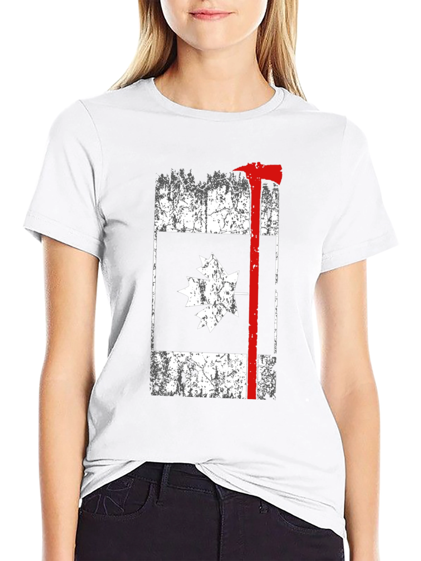 Canadian Firefighter T-Shirt Axe Maple Leaf