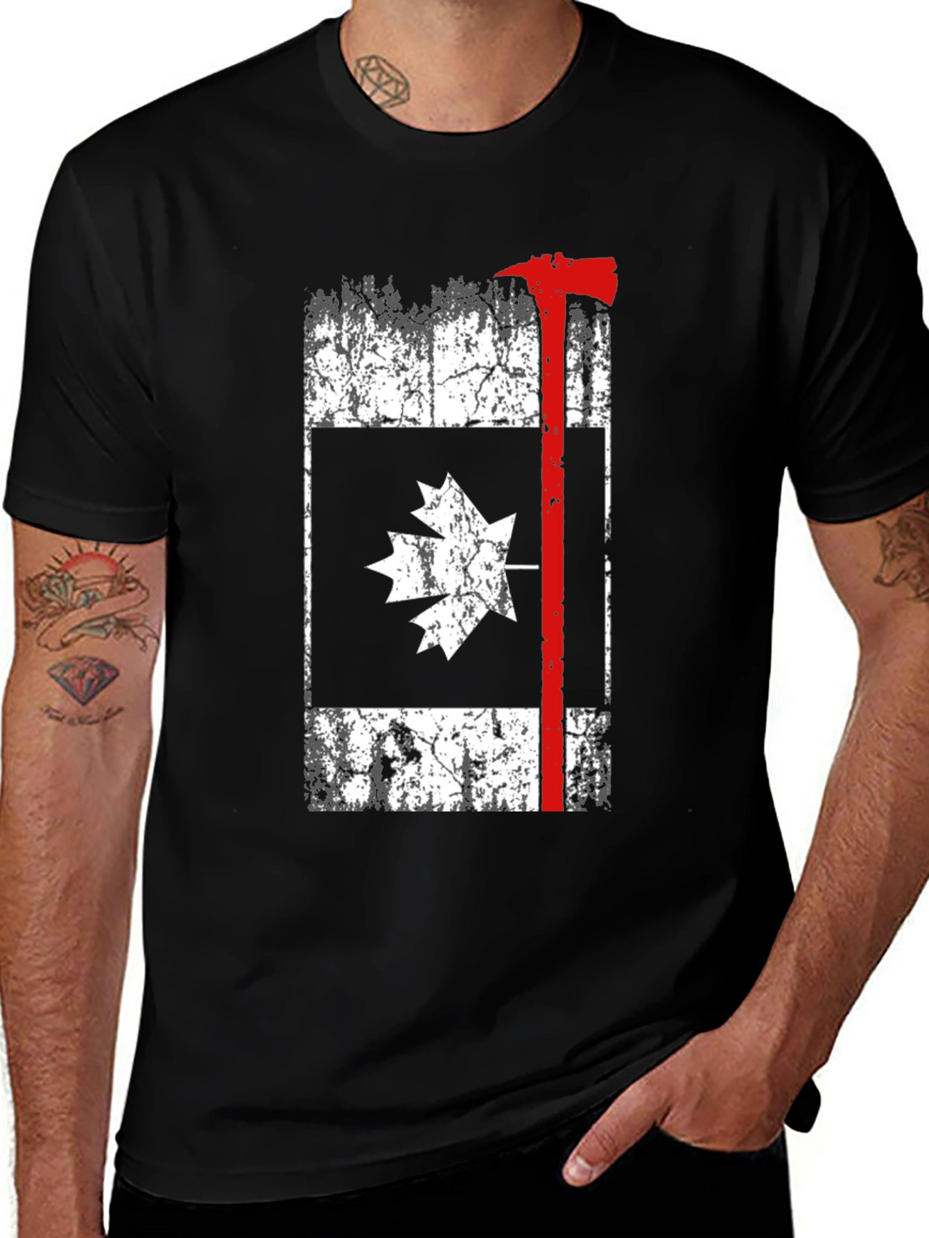 Canadian Firefighter T-Shirt Axe Maple Leaf