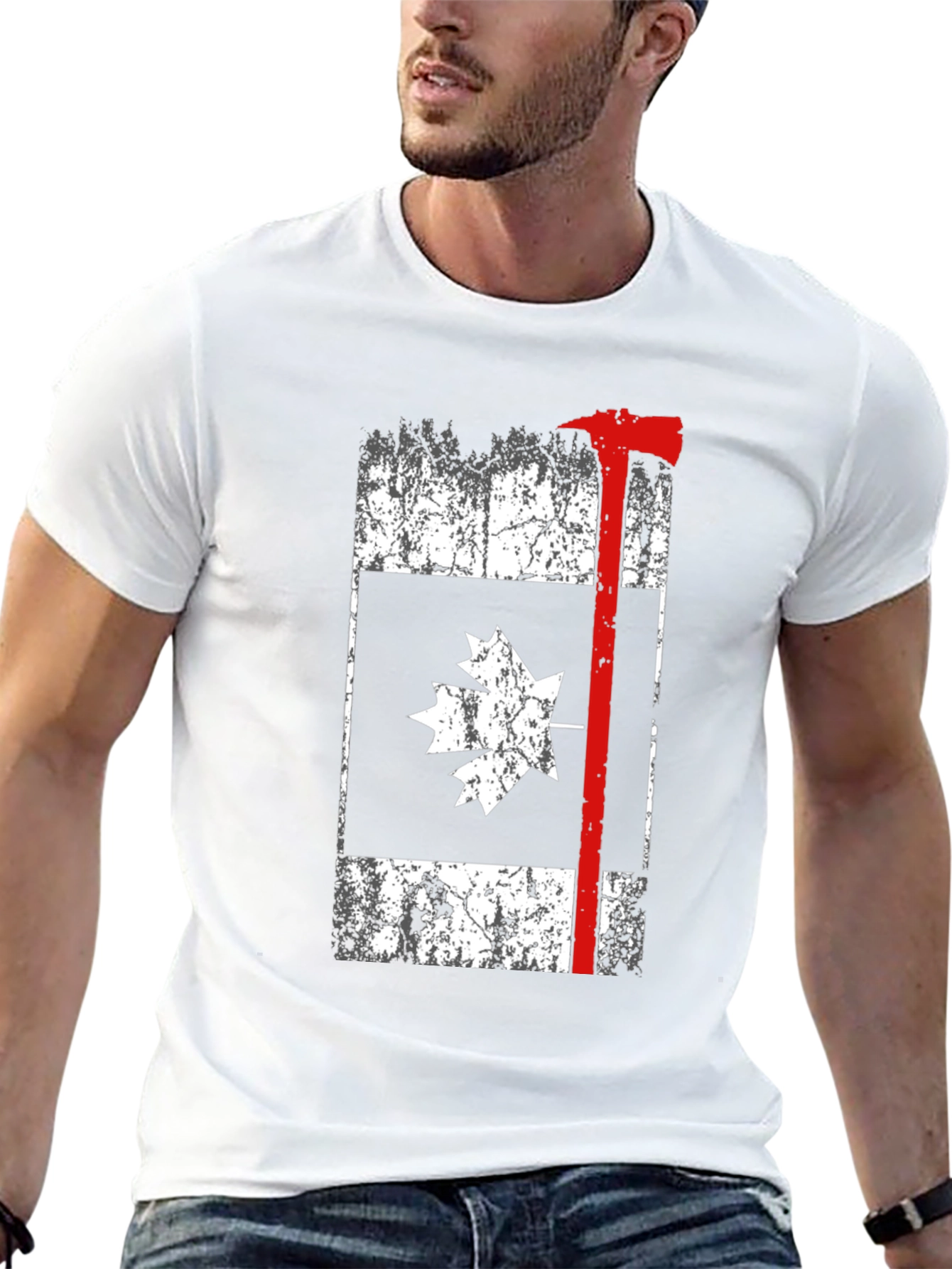 Canadian Firefighter T-Shirt Axe Maple Leaf