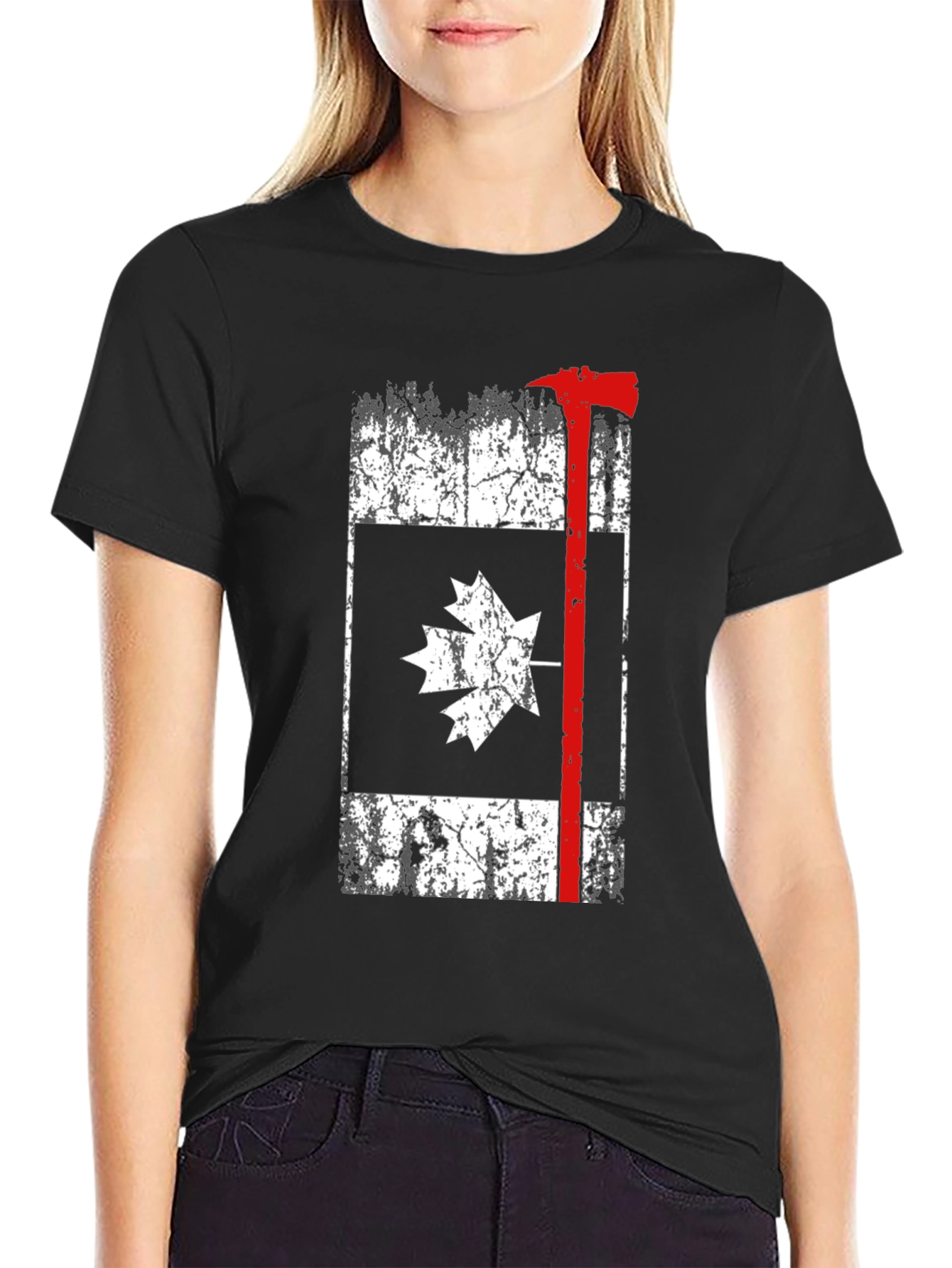 Canadian Firefighter T-Shirt Axe Maple Leaf