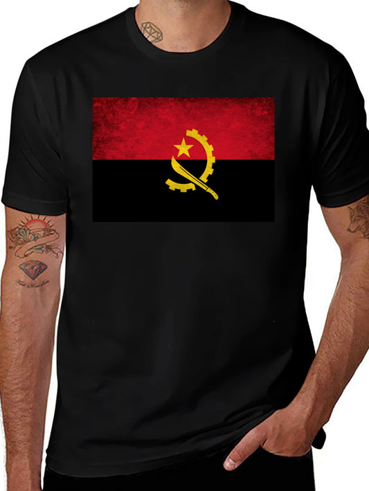 Angola Flag T-Shirt - Black Cotton Tee