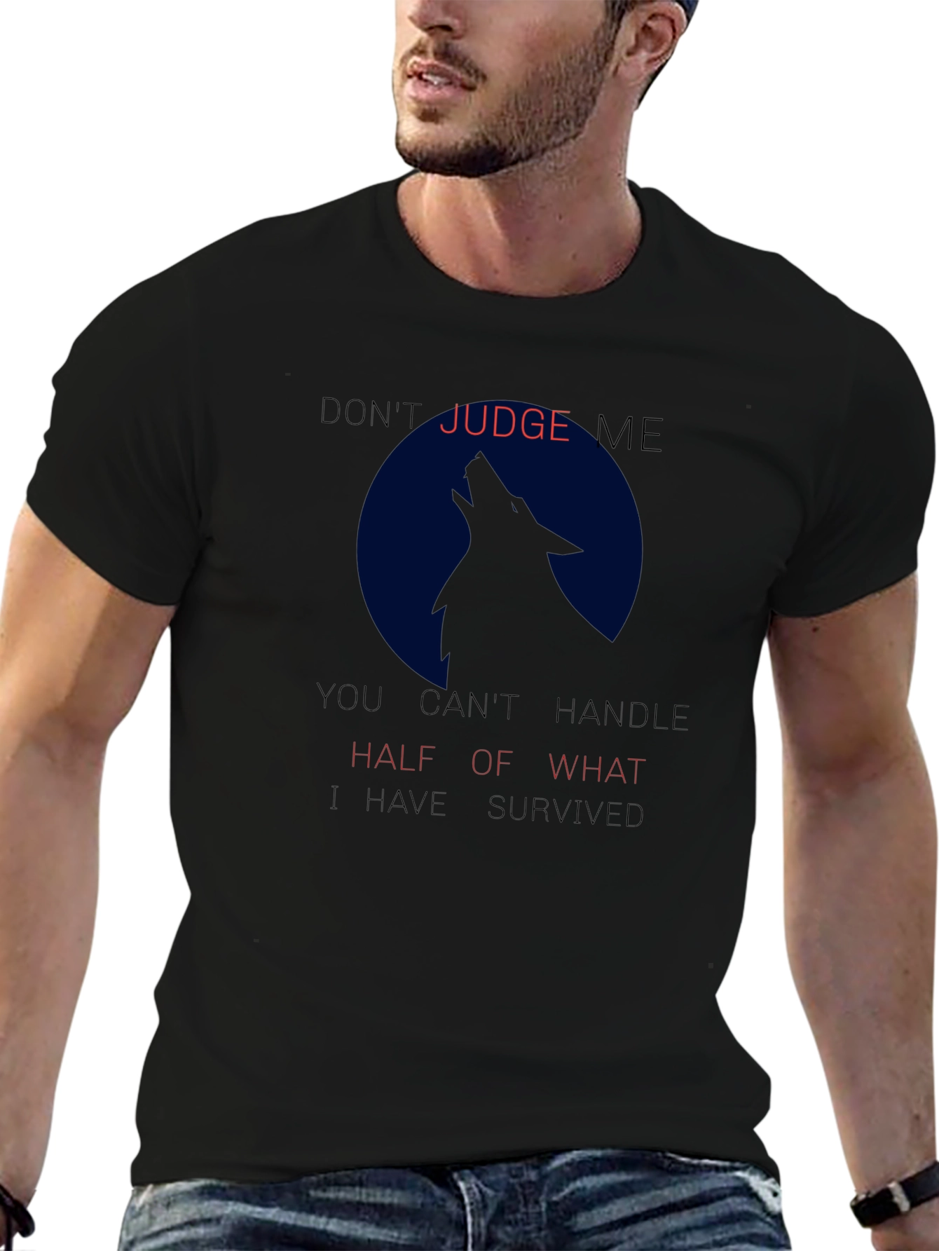 Wolf Silhouette Tee: Dont Judge Me Mens T-Shirt