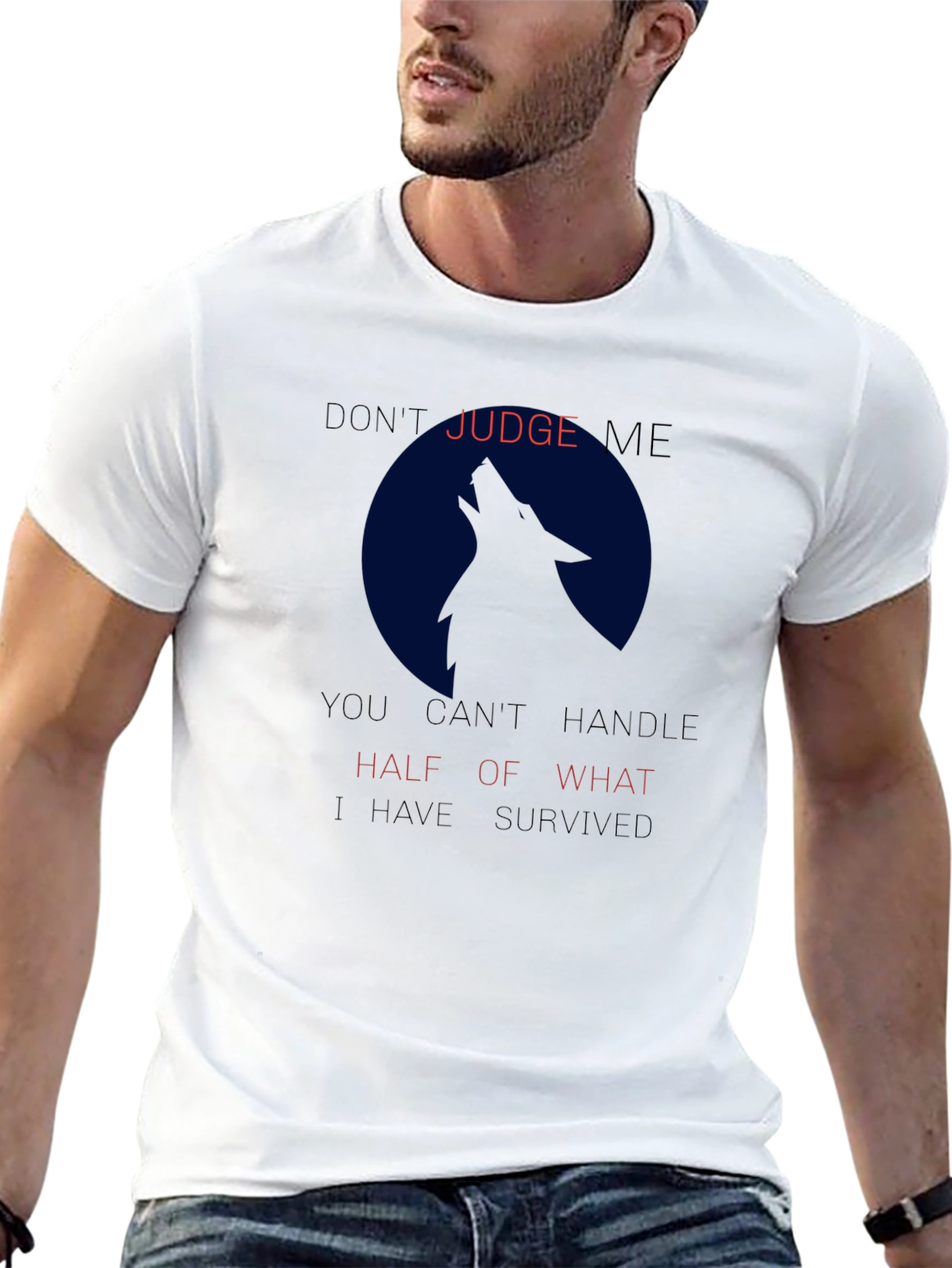 Wolf Silhouette Tee: Dont Judge Me Mens T-Shirt