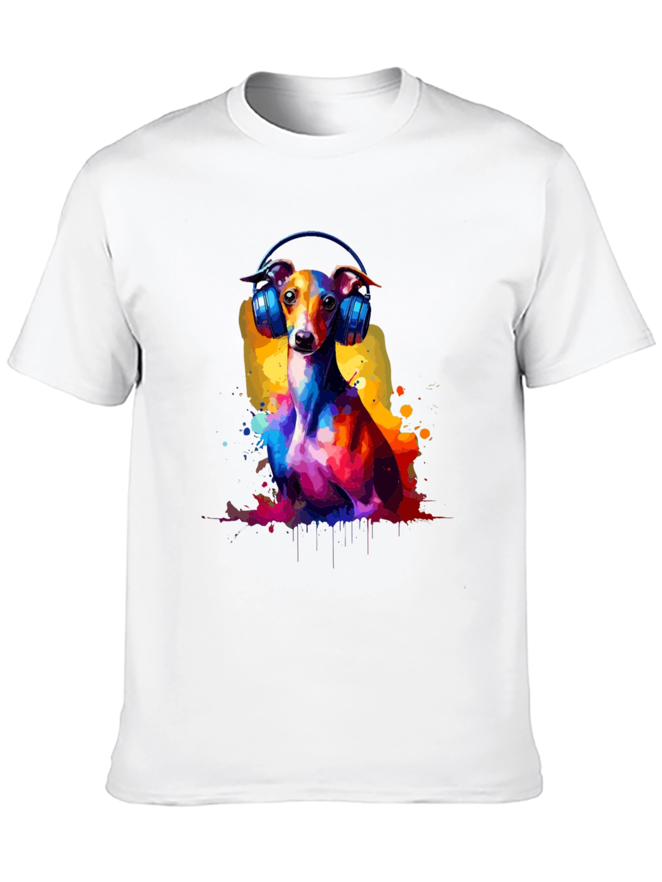 Dog with Headphones Graphic Tee - Black