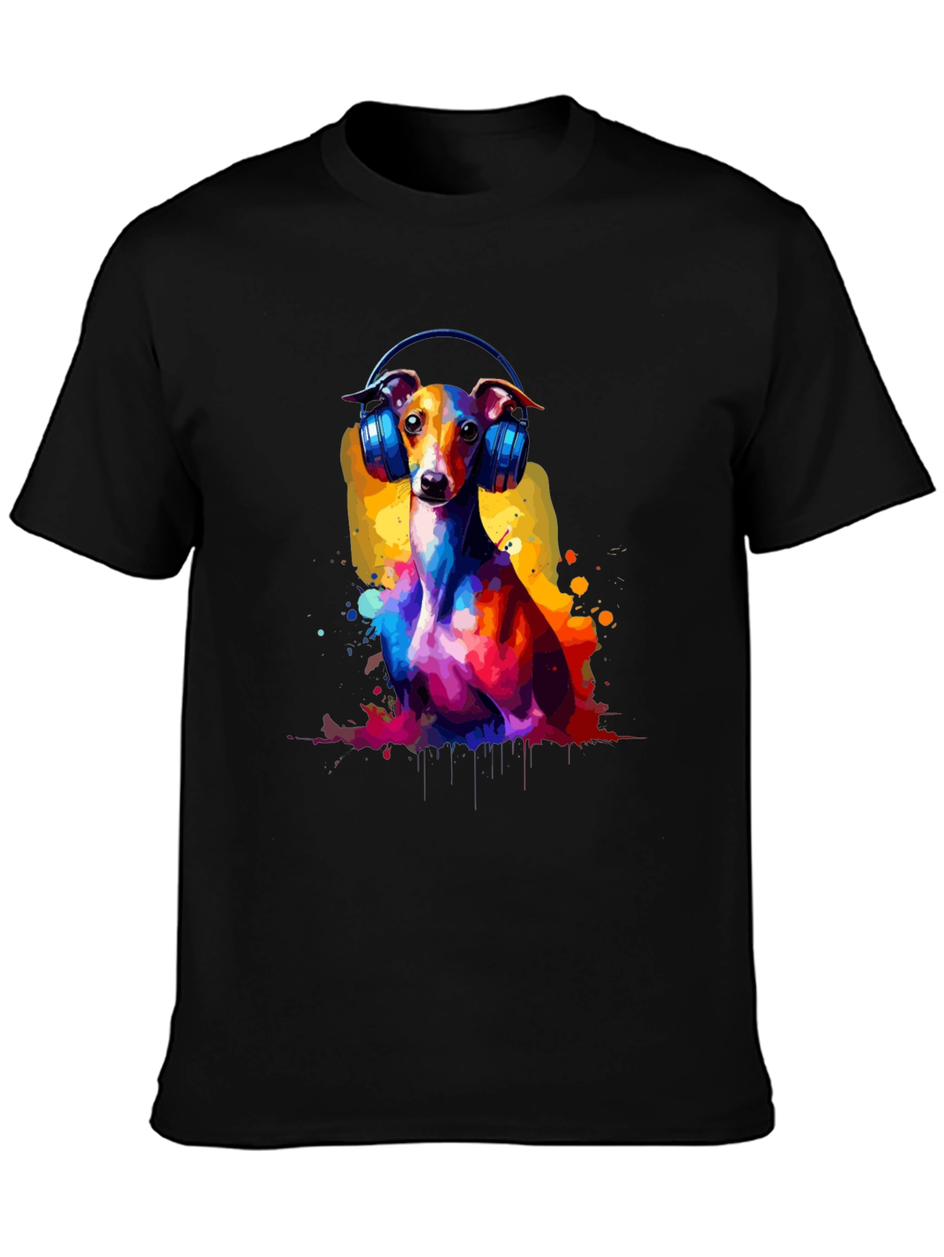 Dog with Headphones Graphic Tee - Black