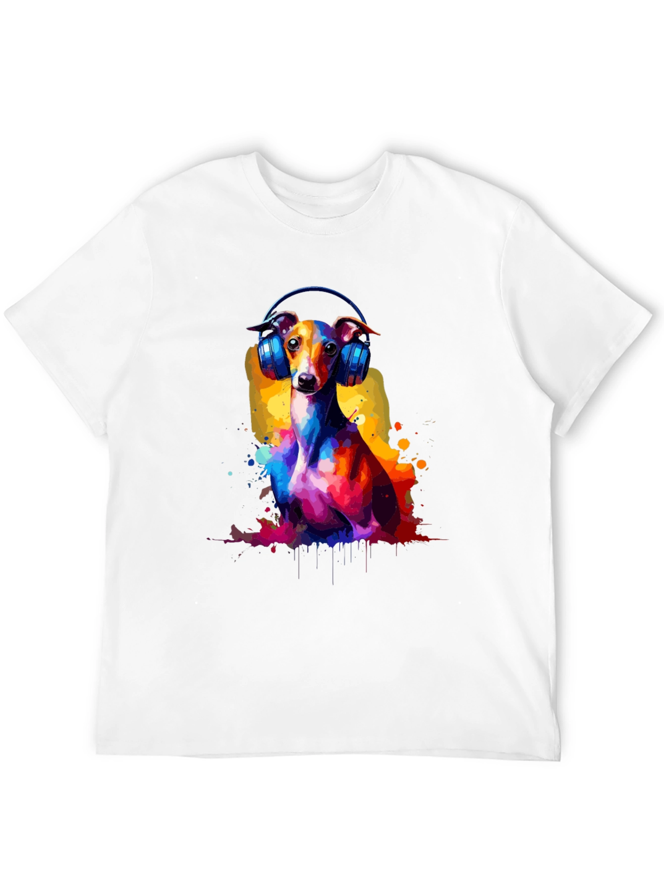 Dog with Headphones Graphic Tee - Black