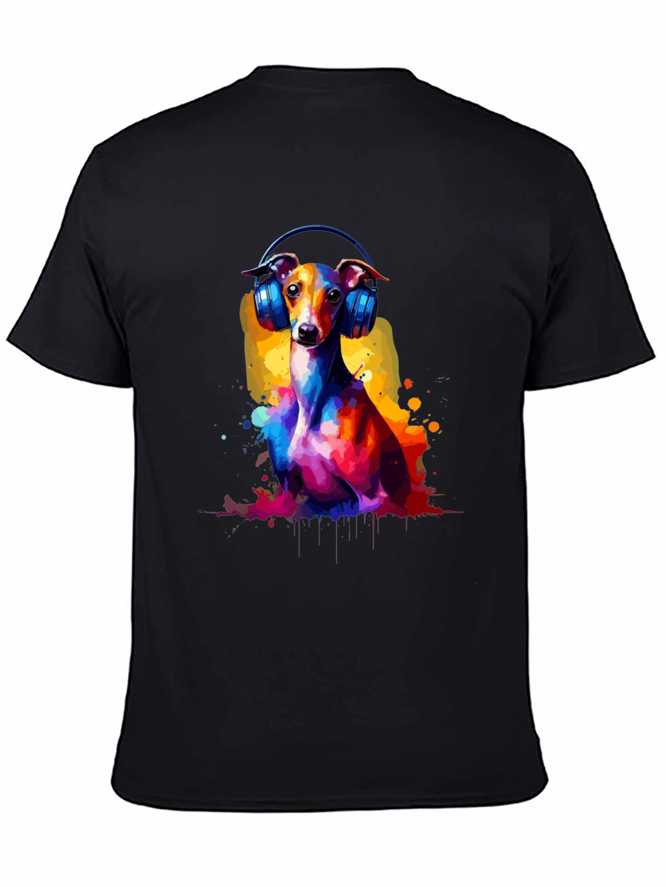Dog with Headphones Graphic Tee - Black