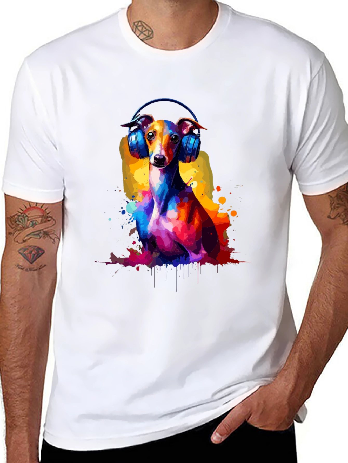 Dog with Headphones Graphic Tee - Black