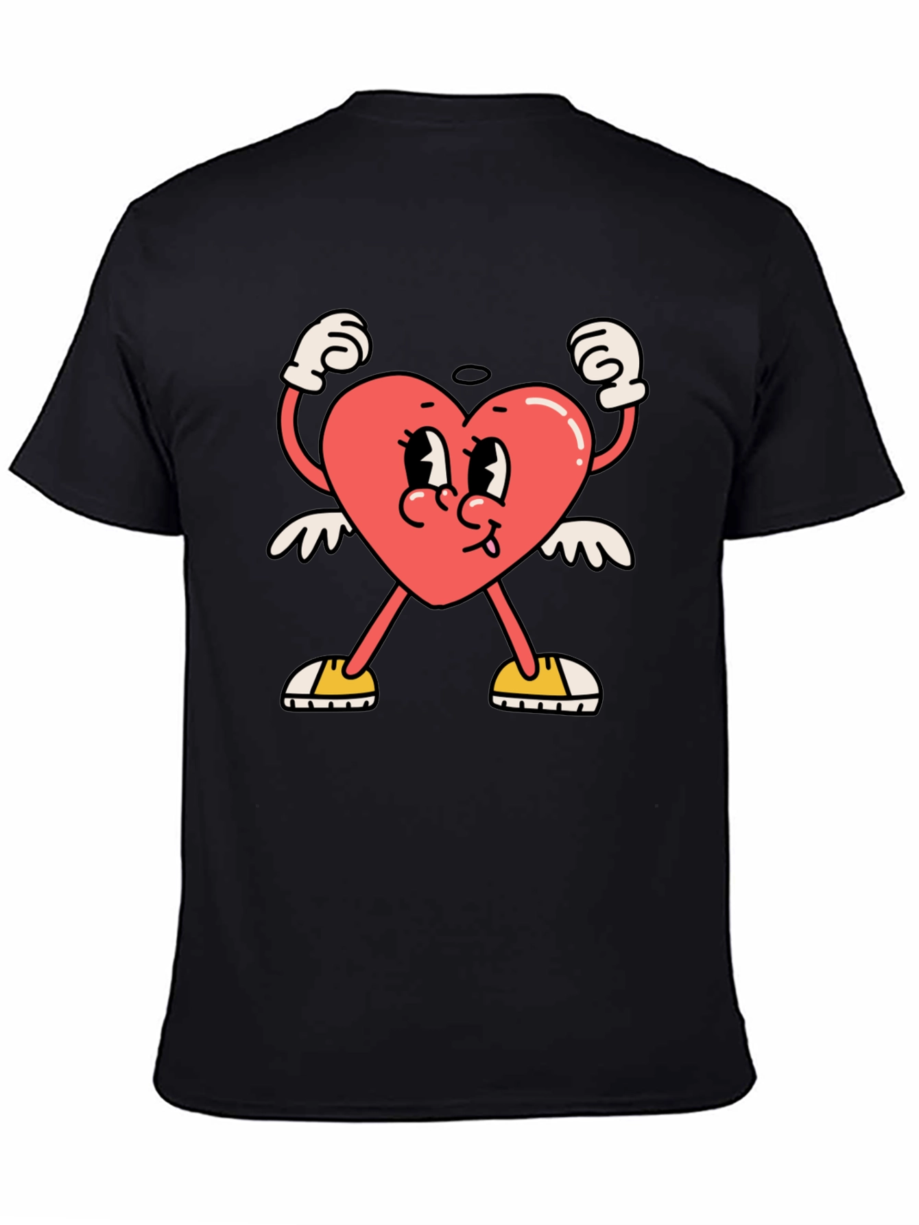 Heart Character Graphic Tee - Black Cotton T-Shirt