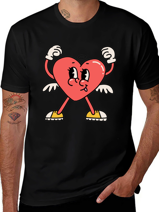 Heart Character Graphic Tee - Black Cotton T-Shirt