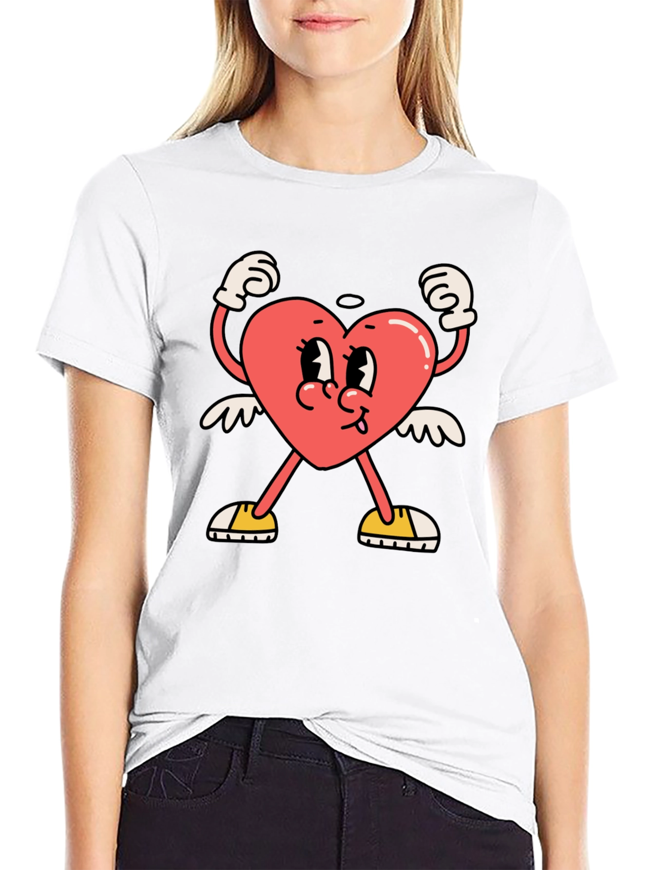 Heart Character Graphic Tee - Black Cotton T-Shirt