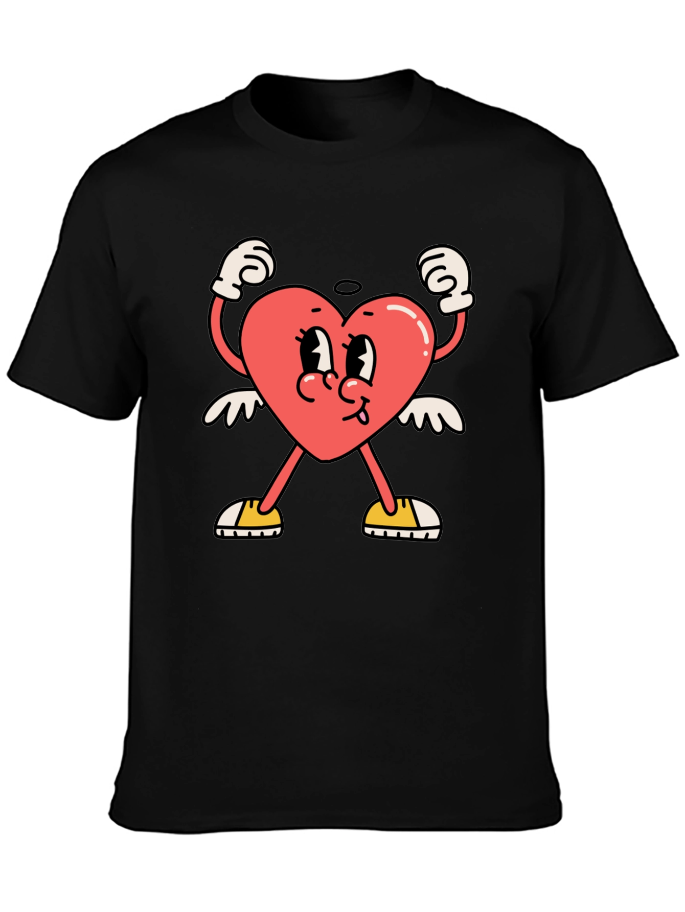 Heart Character Graphic Tee - Black Cotton T-Shirt