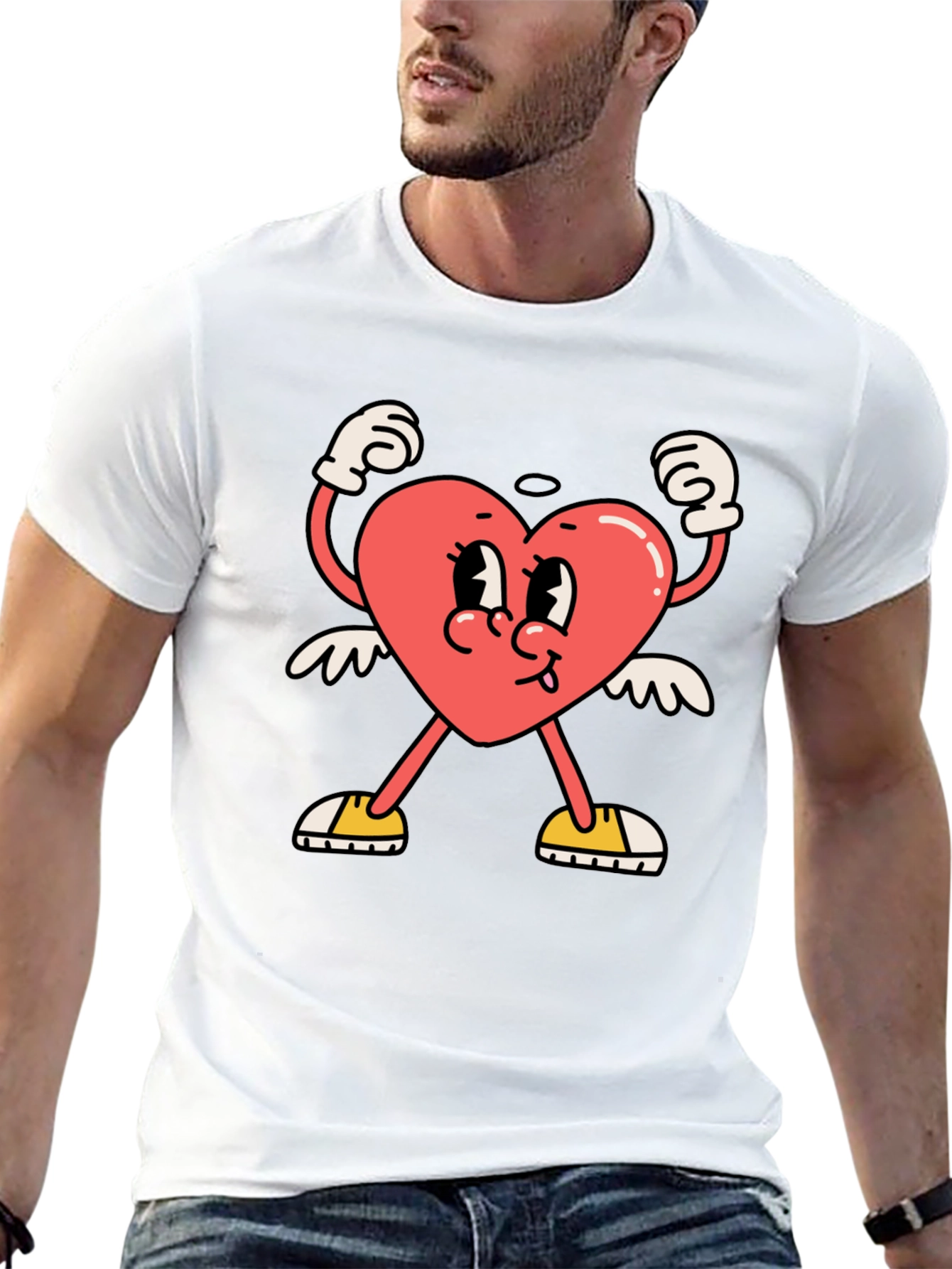 Heart Character Graphic Tee - Black Cotton T-Shirt